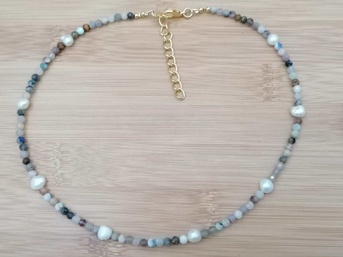 Semi-Precious Gemstone & Cultured Freshwater Pearl Necklace