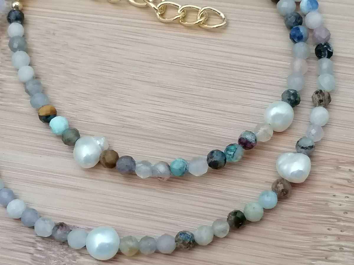 Semi-Precious Gemstone & Cultured Freshwater Pearl Necklace