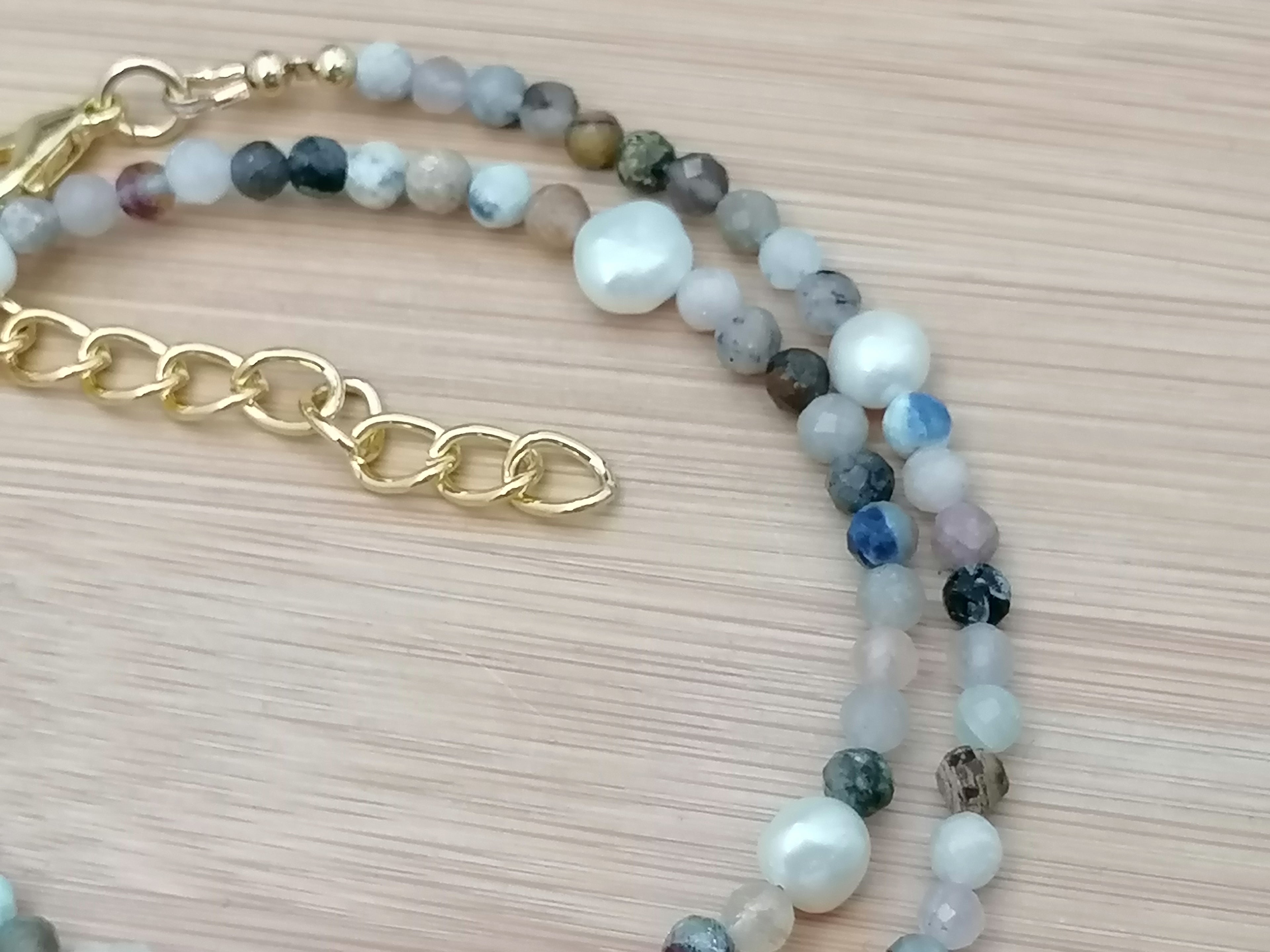 Semi-Precious Gemstone & Cultured Freshwater Pearl Necklace