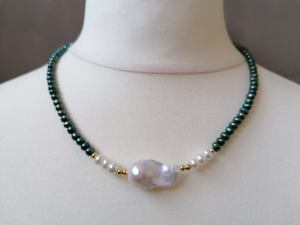 Cultured Freshwater Peacock Pearl Necklace with Baroque Flame Ball Pearl