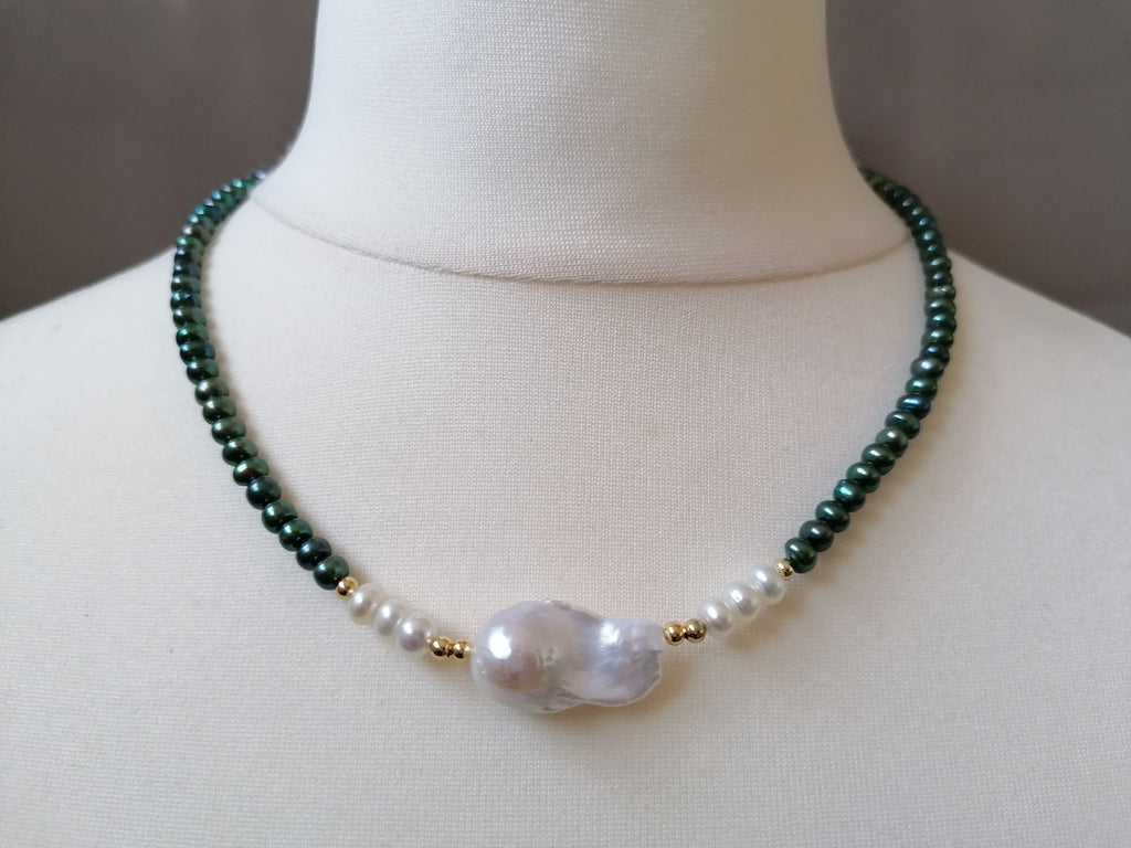 Cultured Freshwater Peacock Pearl Necklace with Baroque Flame Ball Pearl
