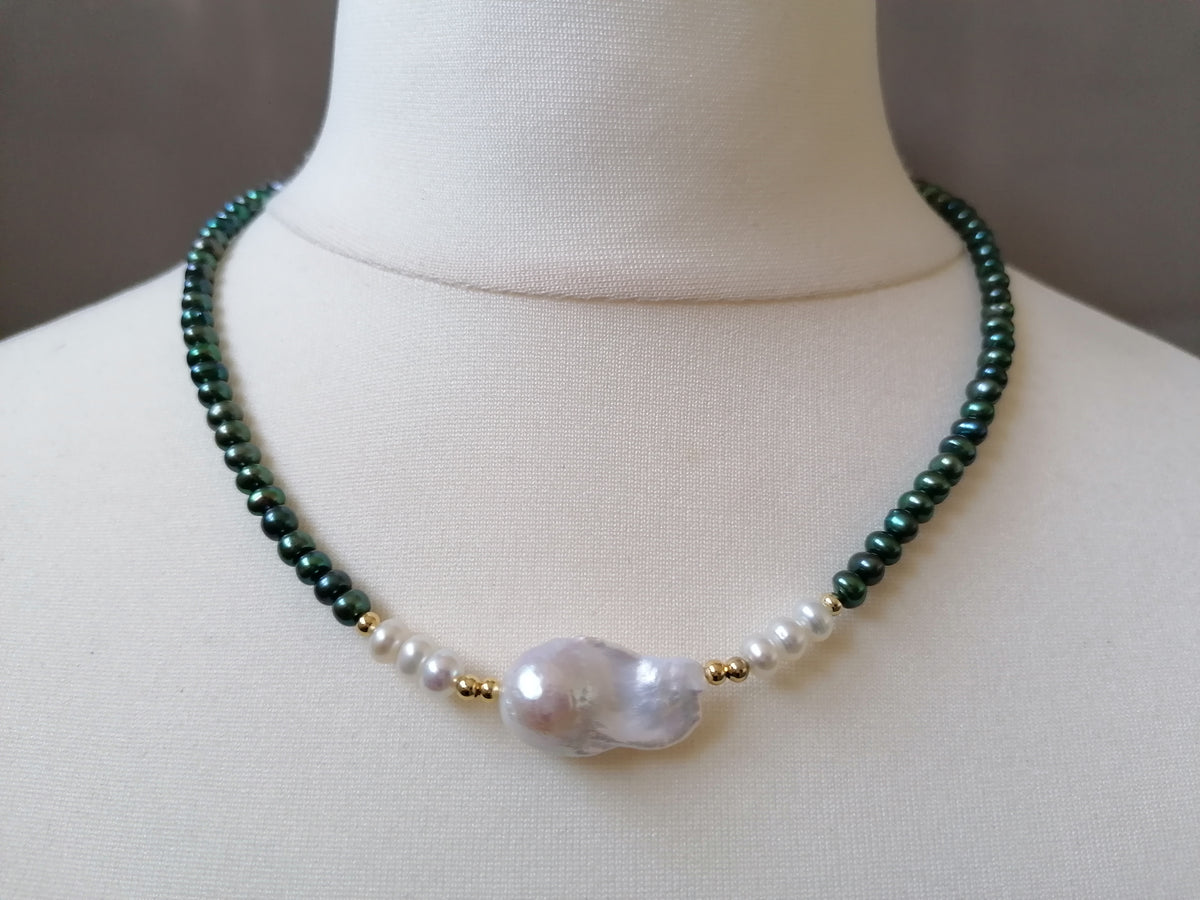 Cultured Freshwater Peacock Pearl Necklace with Baroque Flame Ball Pearl