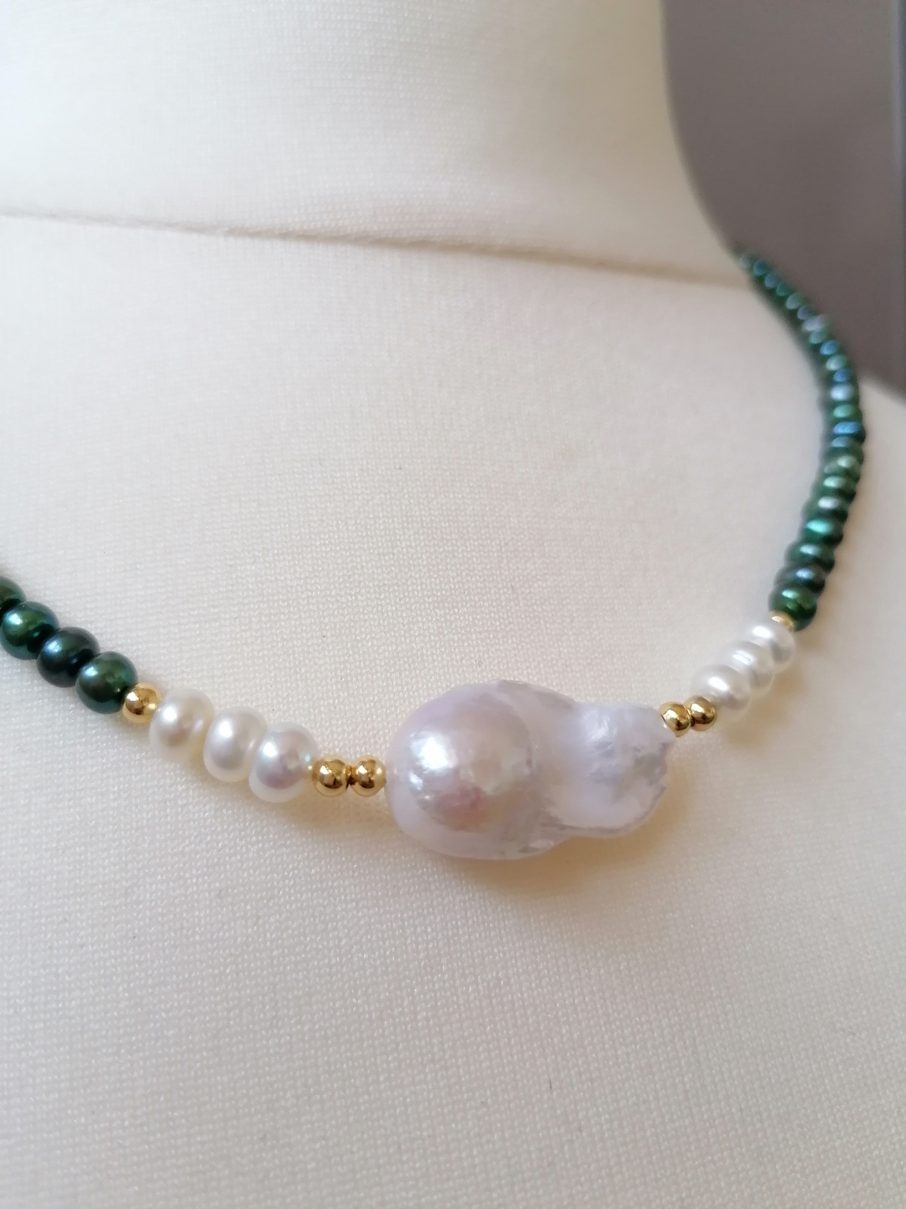 Cultured Freshwater Peacock Pearl Necklace with Baroque Flame Ball Pearl
