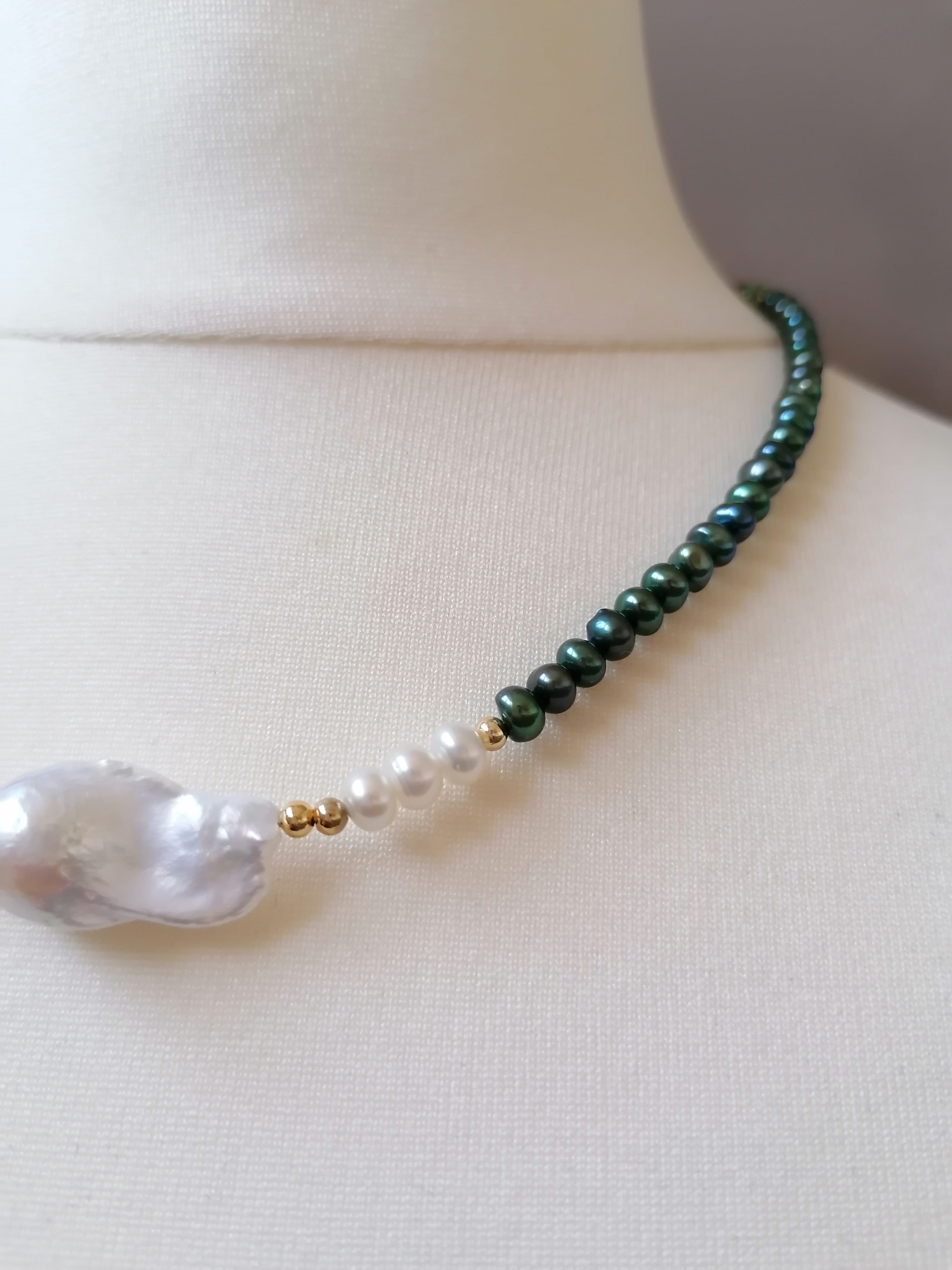 Cultured Freshwater Peacock Pearl Necklace with Baroque Flame Ball Pearl