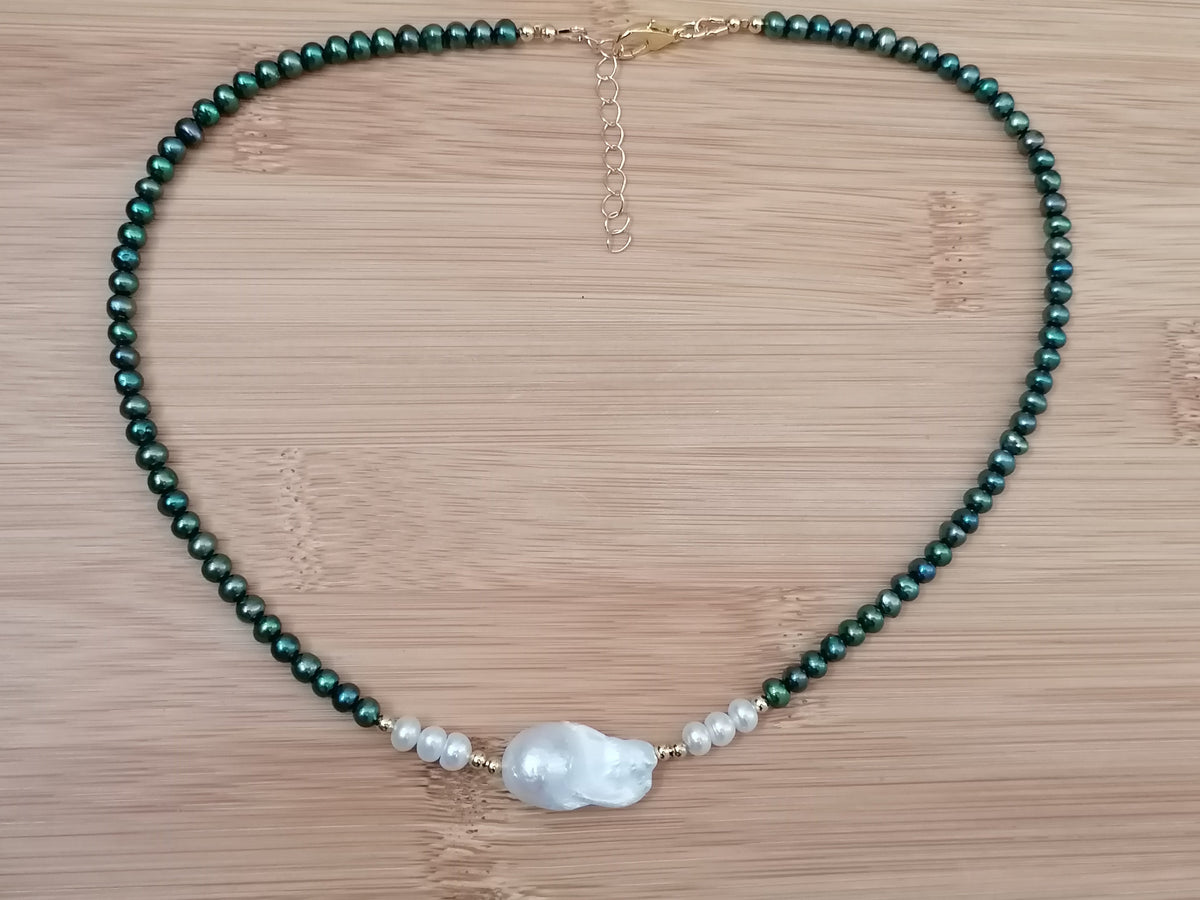 Cultured Freshwater Peacock Pearl Necklace with Baroque Flame Ball Pearl