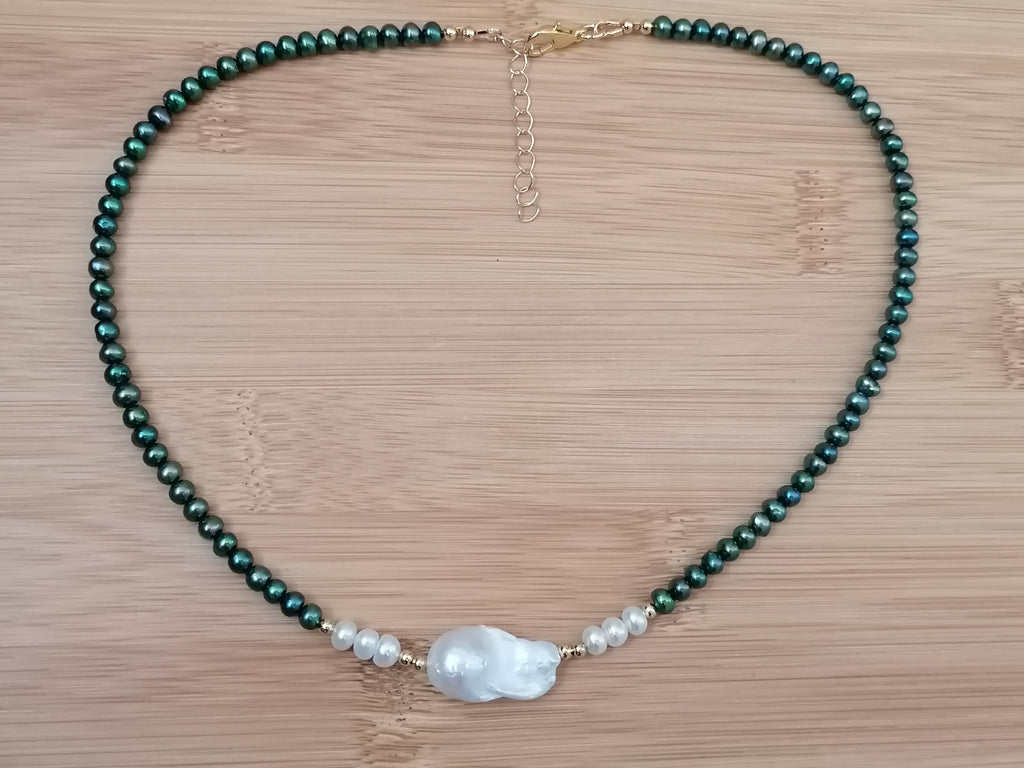 Cultured Freshwater Peacock Pearl Necklace with Baroque Flame Ball Pearl