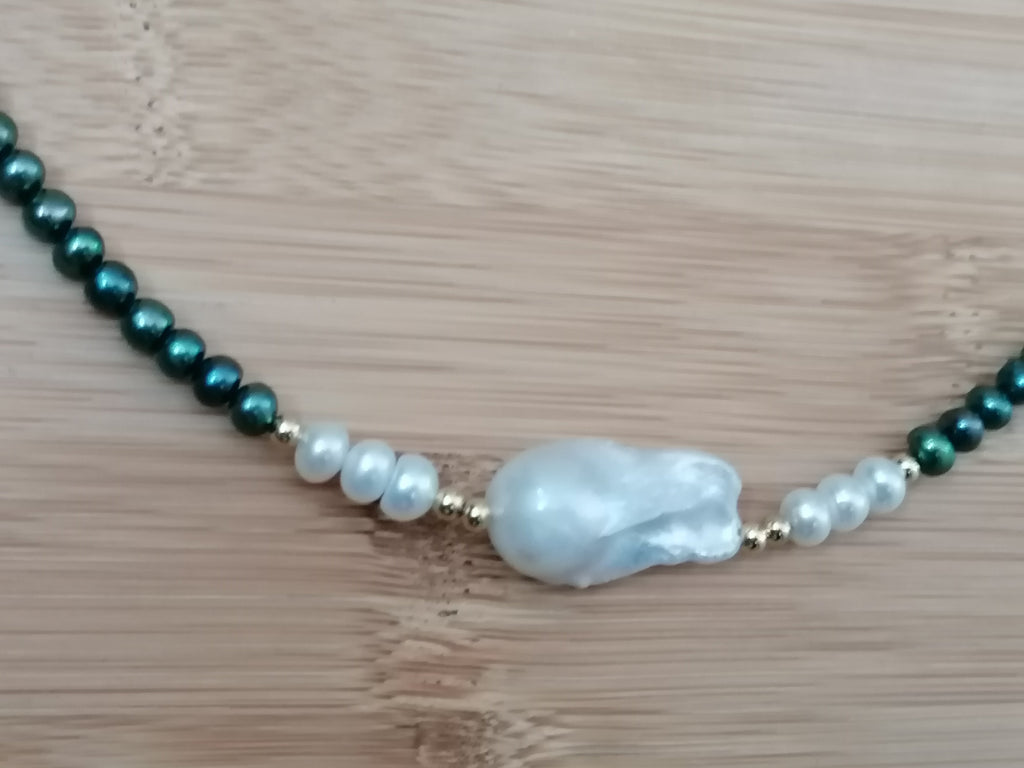 Cultured Freshwater Peacock Pearl Necklace with Baroque Flame Ball Pearl