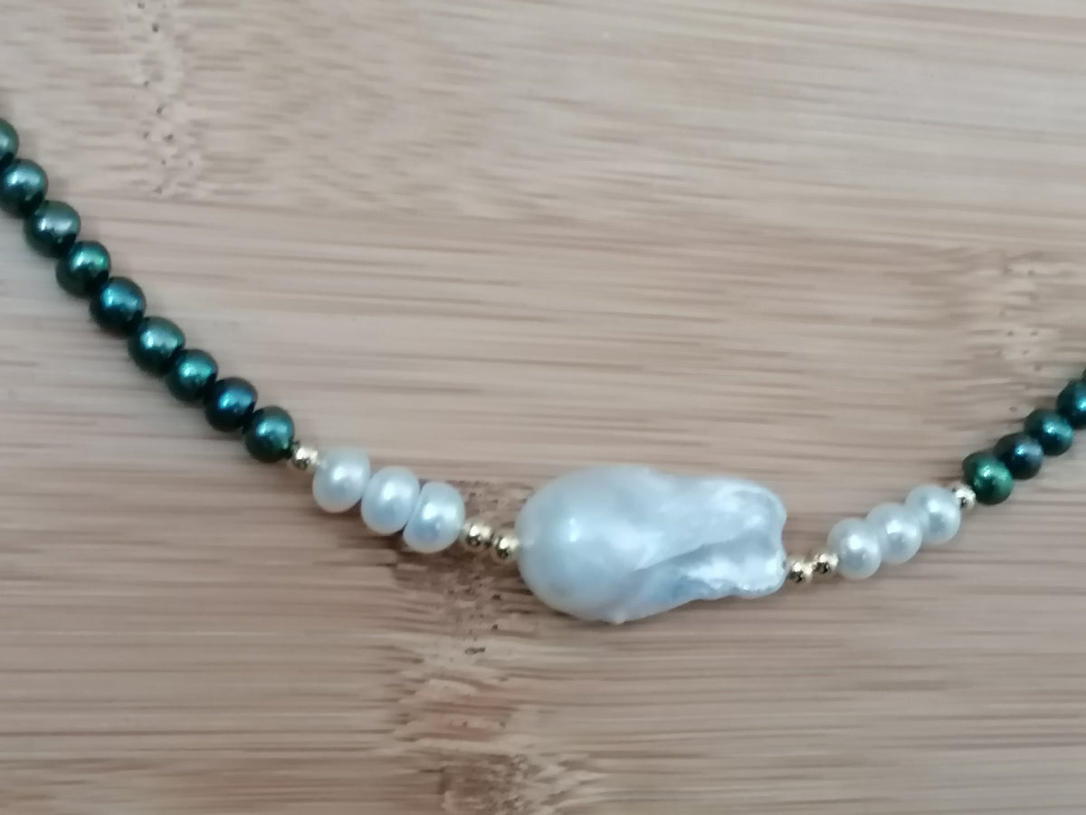 Cultured Freshwater Peacock Pearl Necklace with Baroque Flame Ball Pearl