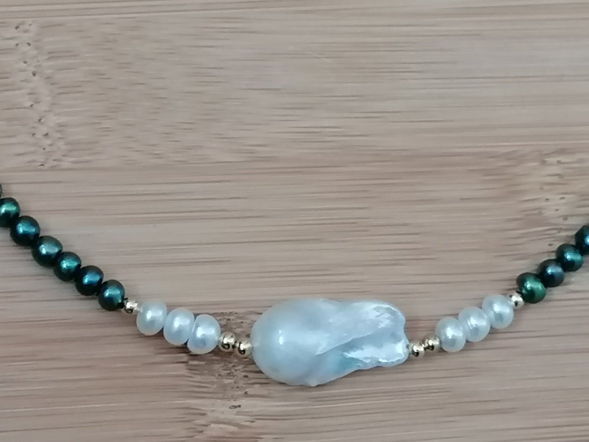 Cultured Freshwater Peacock Pearl Necklace with Baroque Flame Ball Pearl