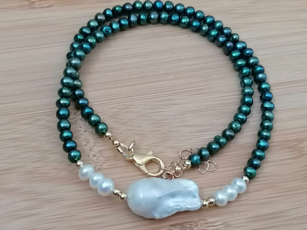 Cultured Freshwater Peacock Pearl Necklace with Baroque Flame Ball Pearl