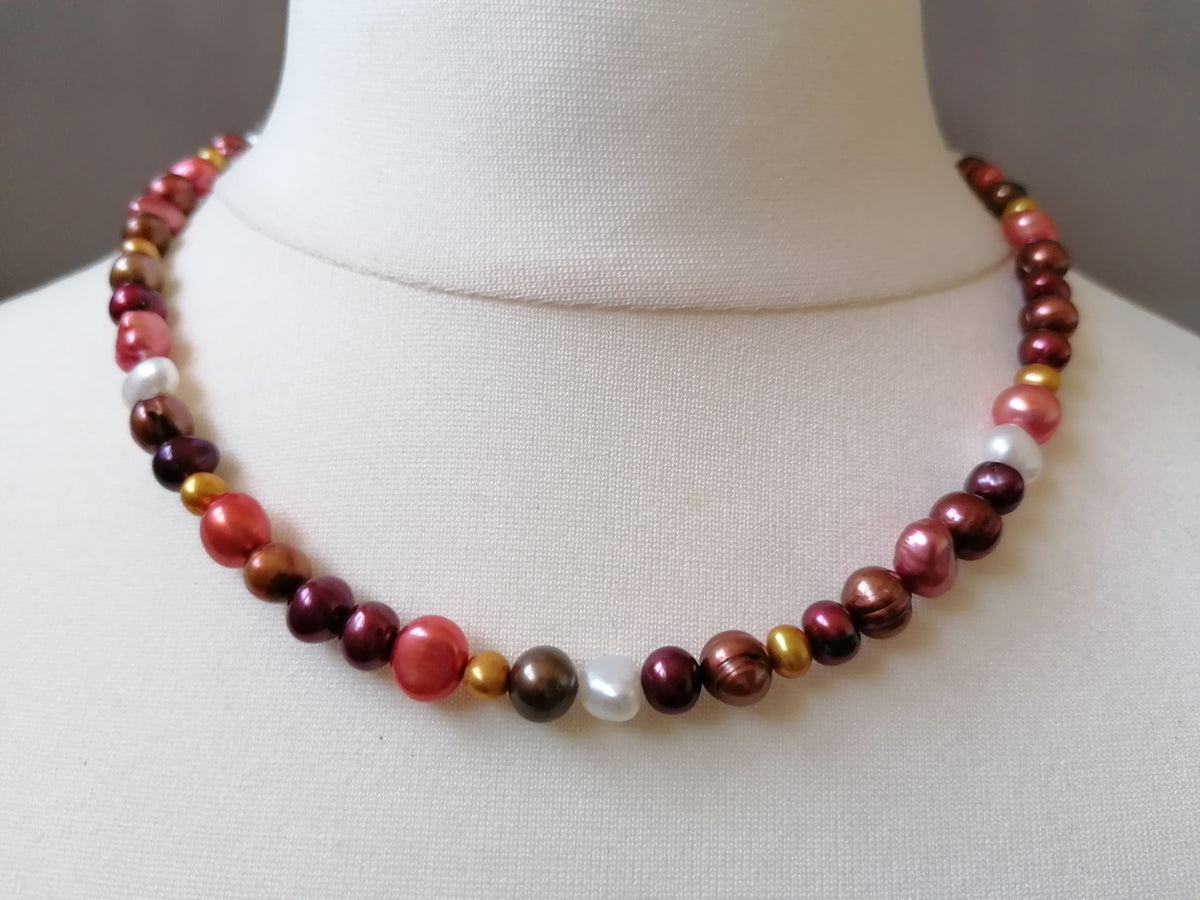 Cultured Freshwater Baroque Pearl Necklace in Autumnal Shades