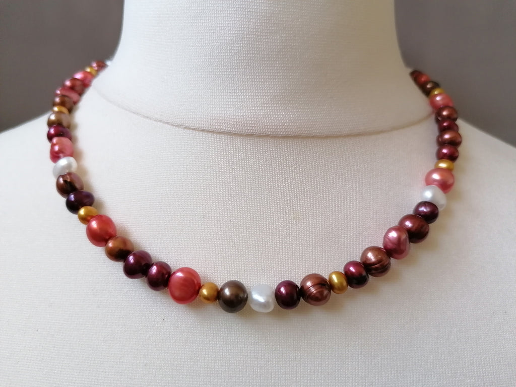 Cultured Freshwater Baroque Pearl Necklace in Autumnal Shades