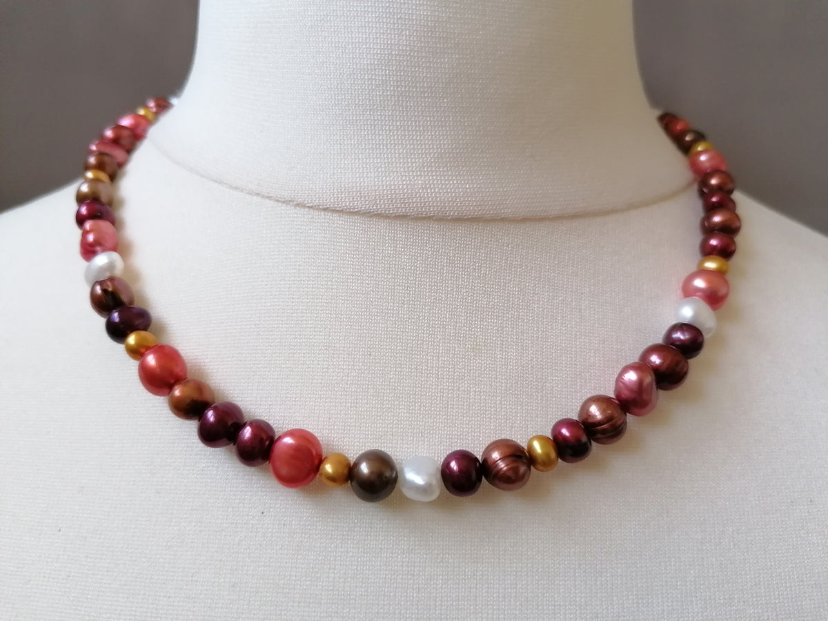 Cultured Freshwater Baroque Pearl Necklace in Autumnal Shades