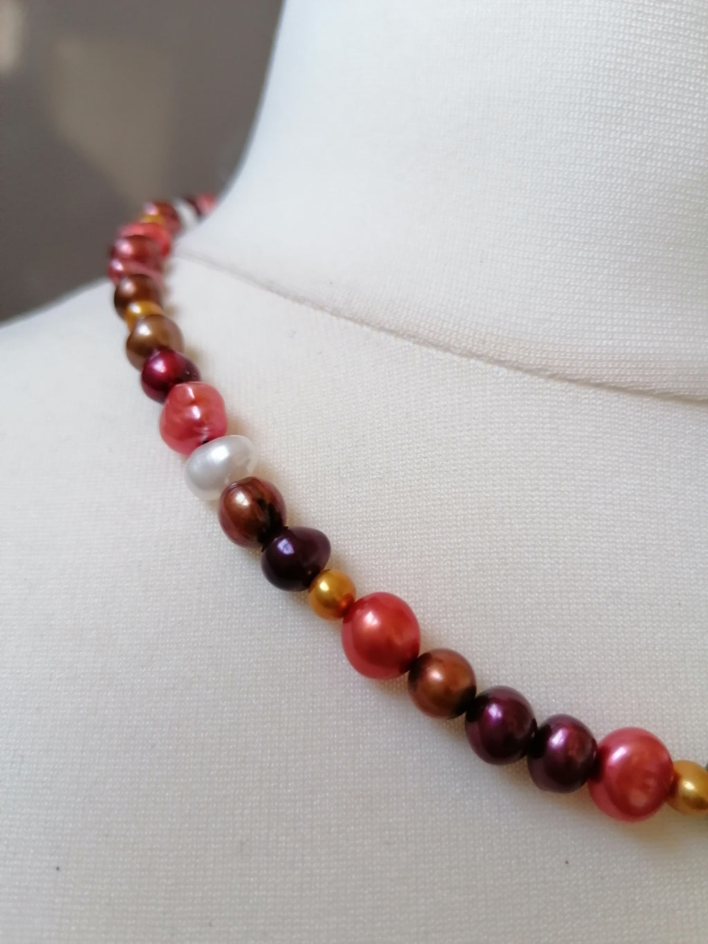 Cultured Freshwater Baroque Pearl Necklace in Autumnal Shades