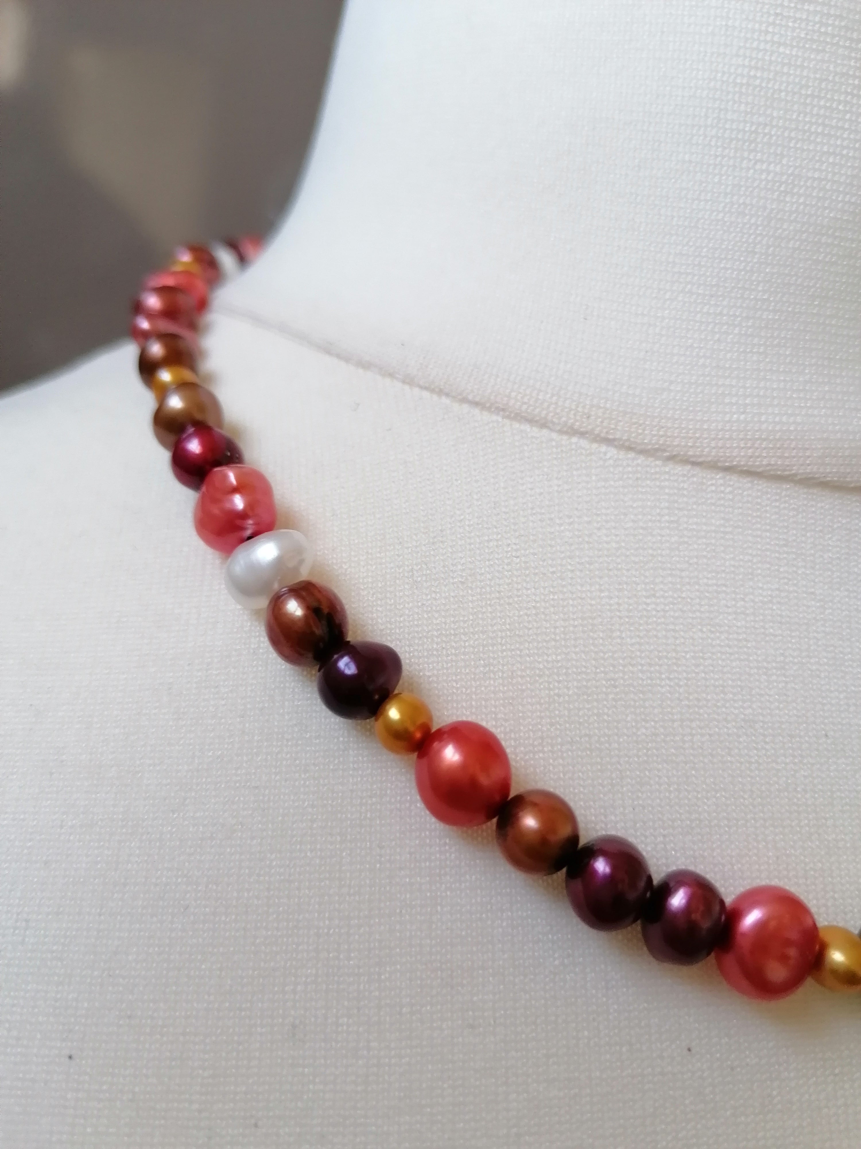 Cultured Freshwater Baroque Pearl Necklace in Autumnal Shades