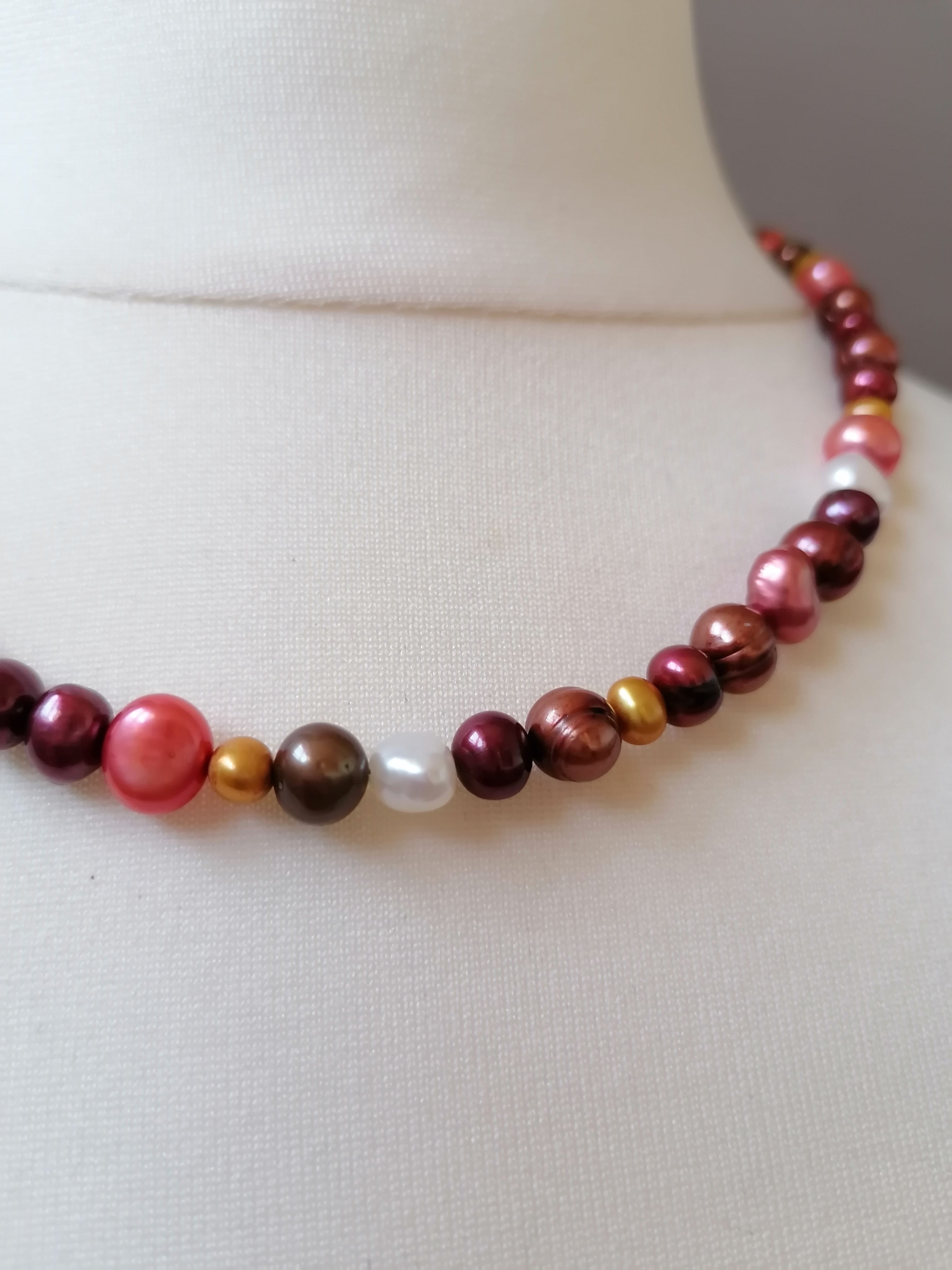 Cultured Freshwater Baroque Pearl Necklace in Autumnal Shades