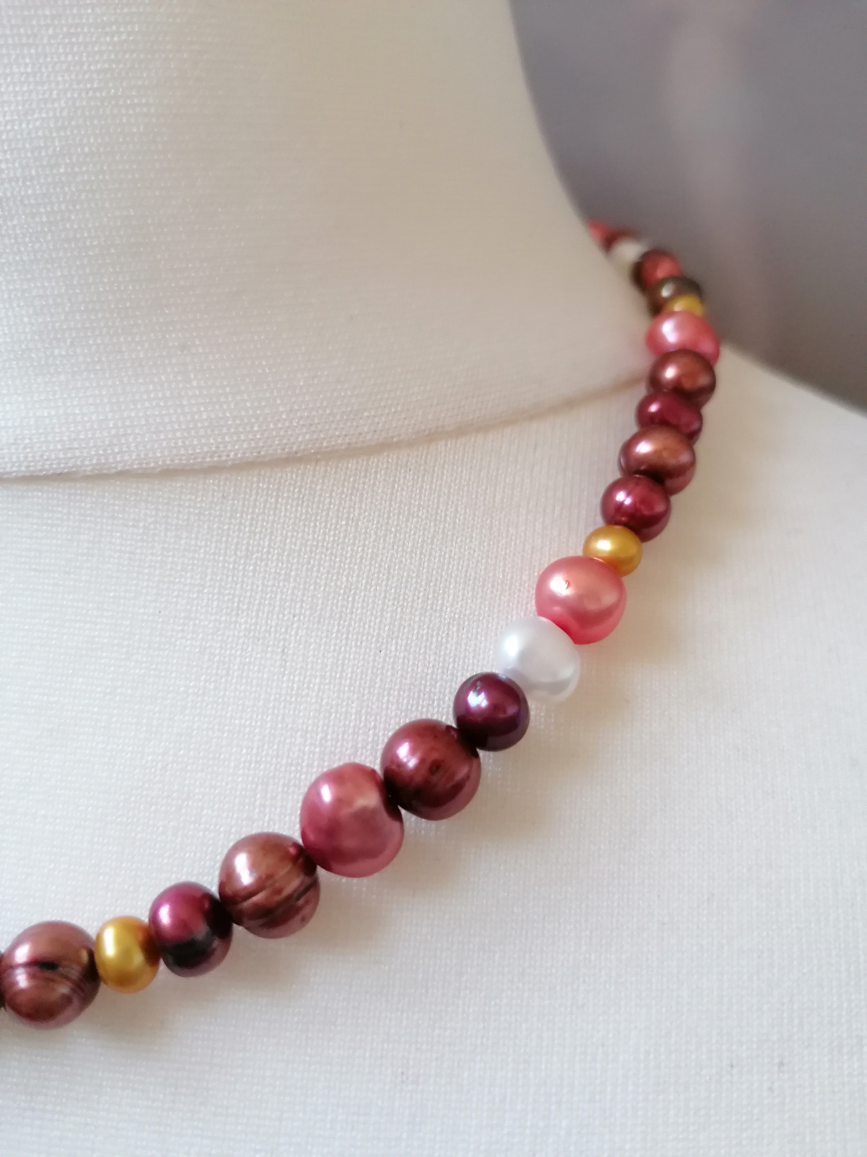 Cultured Freshwater Baroque Pearl Necklace in Autumnal Shades
