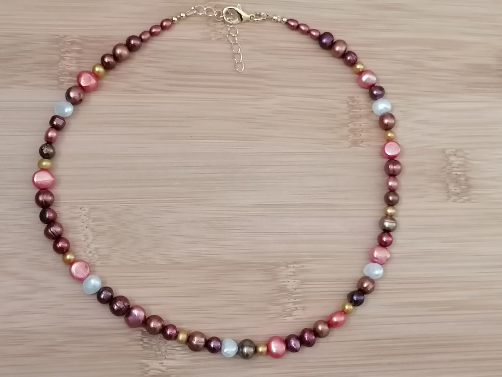 Cultured Freshwater Baroque Pearl Necklace in Autumnal Shades