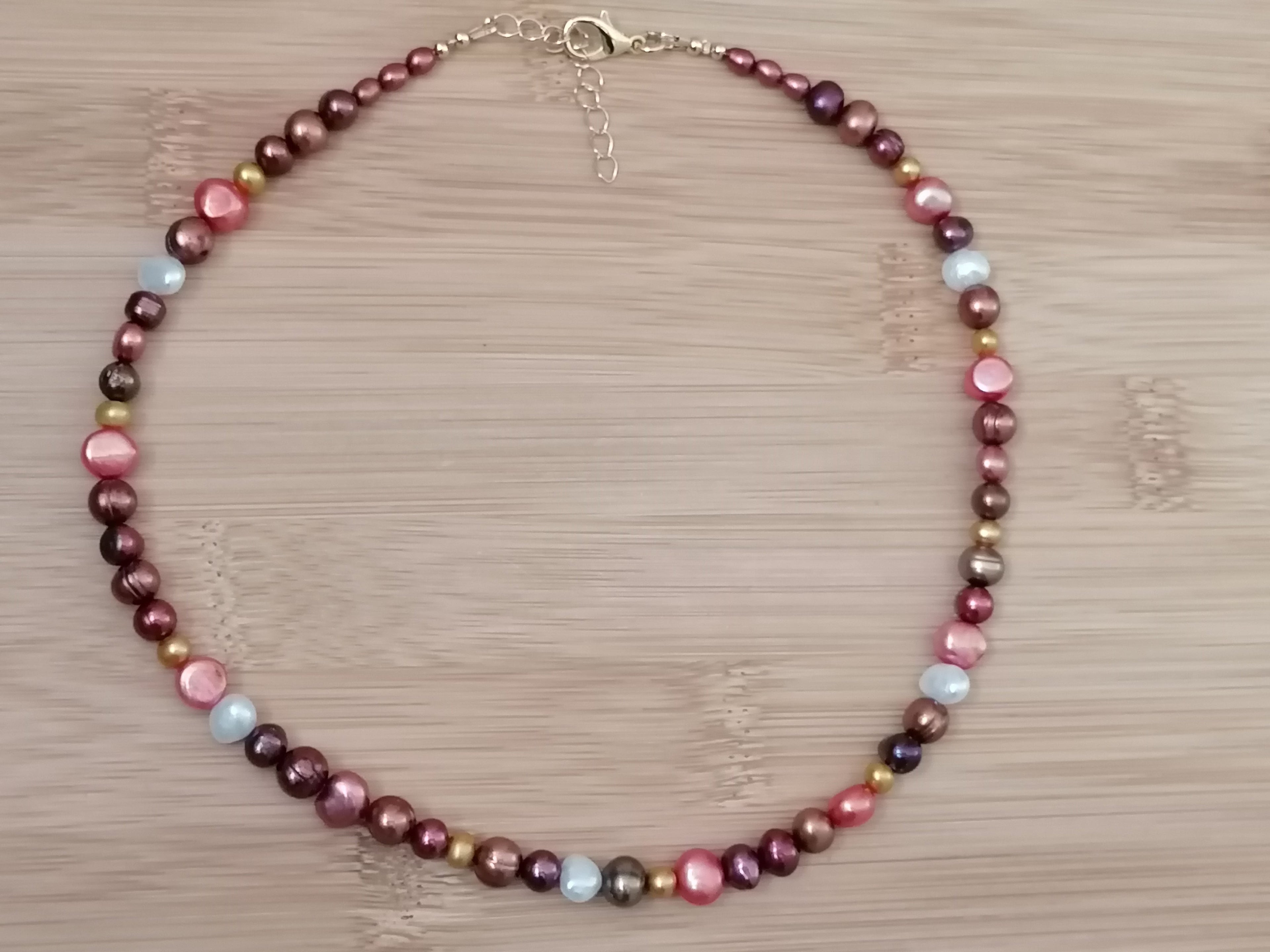 Cultured Freshwater Baroque Pearl Necklace in Autumnal Shades