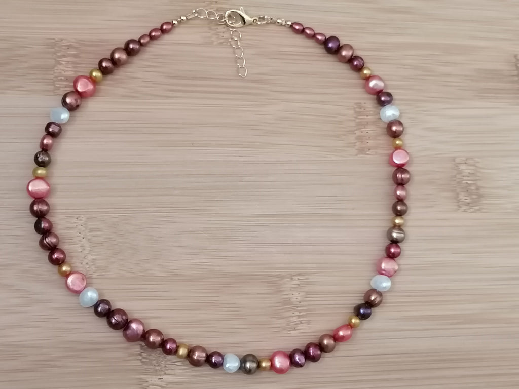 Cultured Freshwater Baroque Pearl Necklace in Autumnal Shades