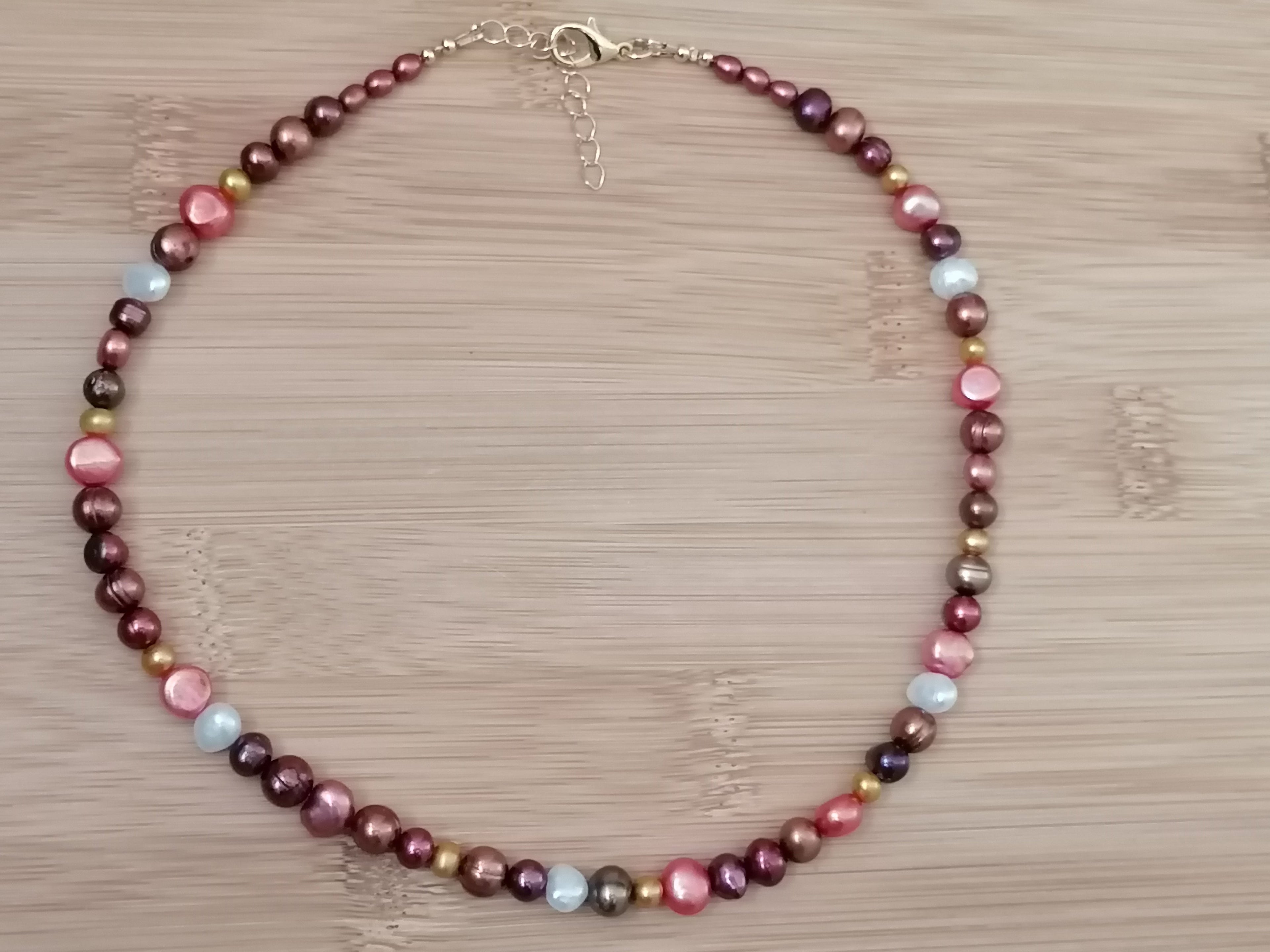 Cultured Freshwater Baroque Pearl Necklace in Autumnal Shades