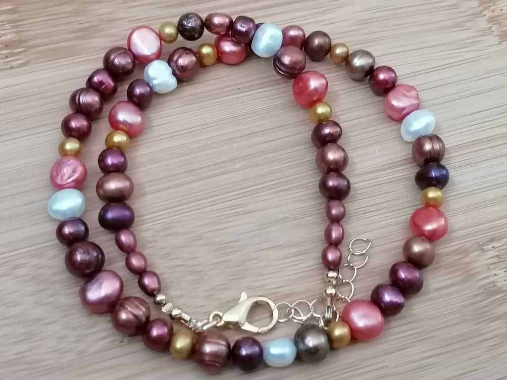 Cultured Freshwater Baroque Pearl Necklace in Autumnal Shades