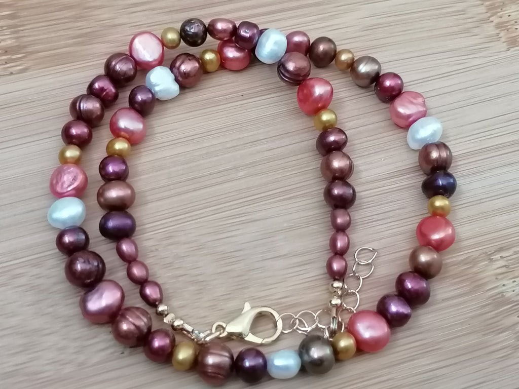 Cultured Freshwater Baroque Pearl Necklace in Autumnal Shades