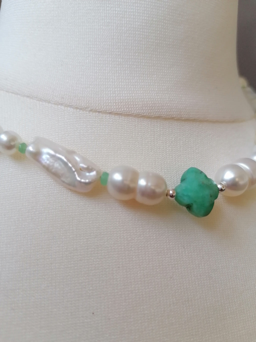 925 Sterling Silver Mixed Cultured Freshwater Pearl Choker with Aqua Chalcedony & Russian Amazonite