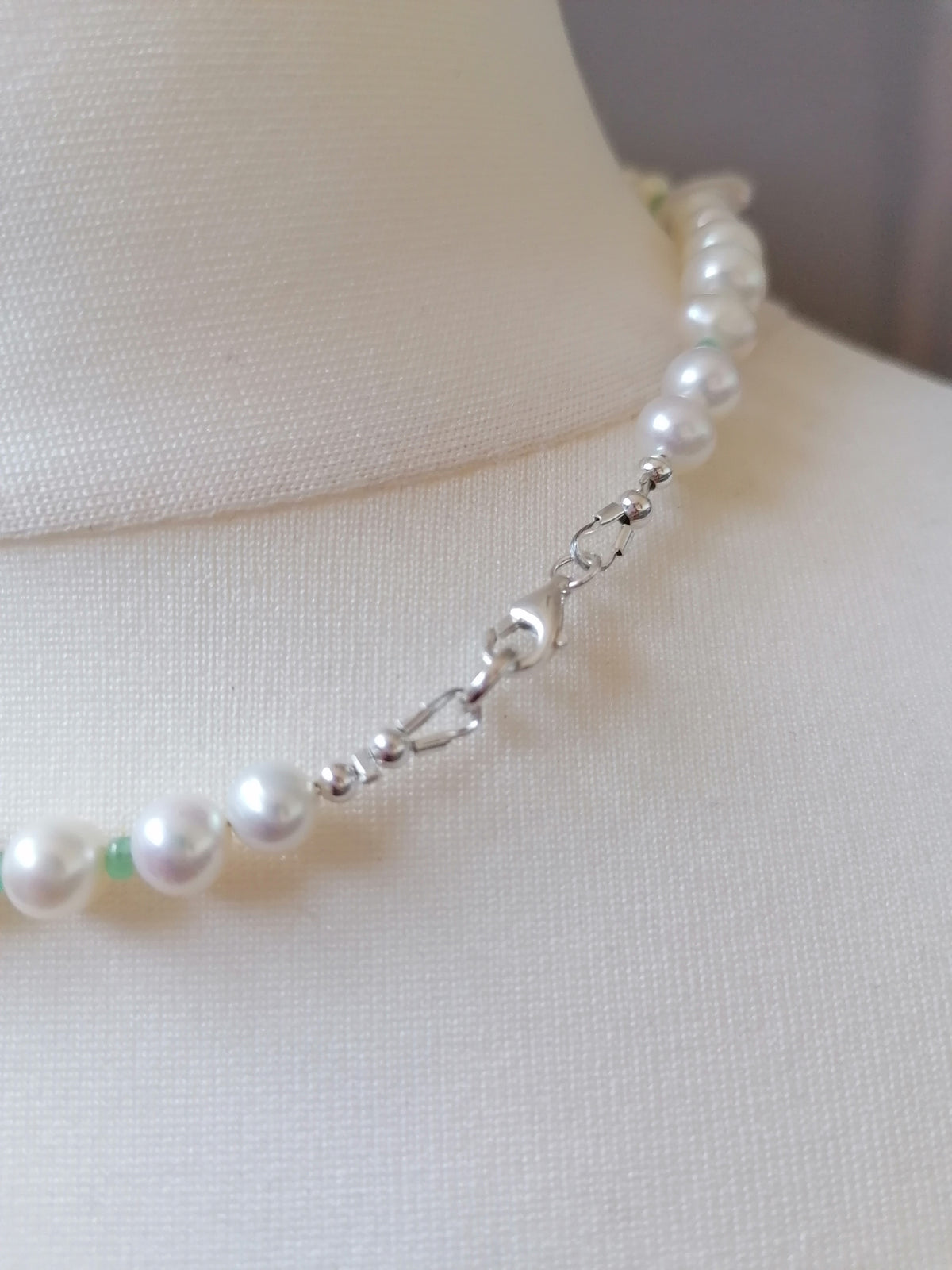 925 Sterling Silver Mixed Cultured Freshwater Pearl Choker with Aqua Chalcedony & Russian Amazonite
