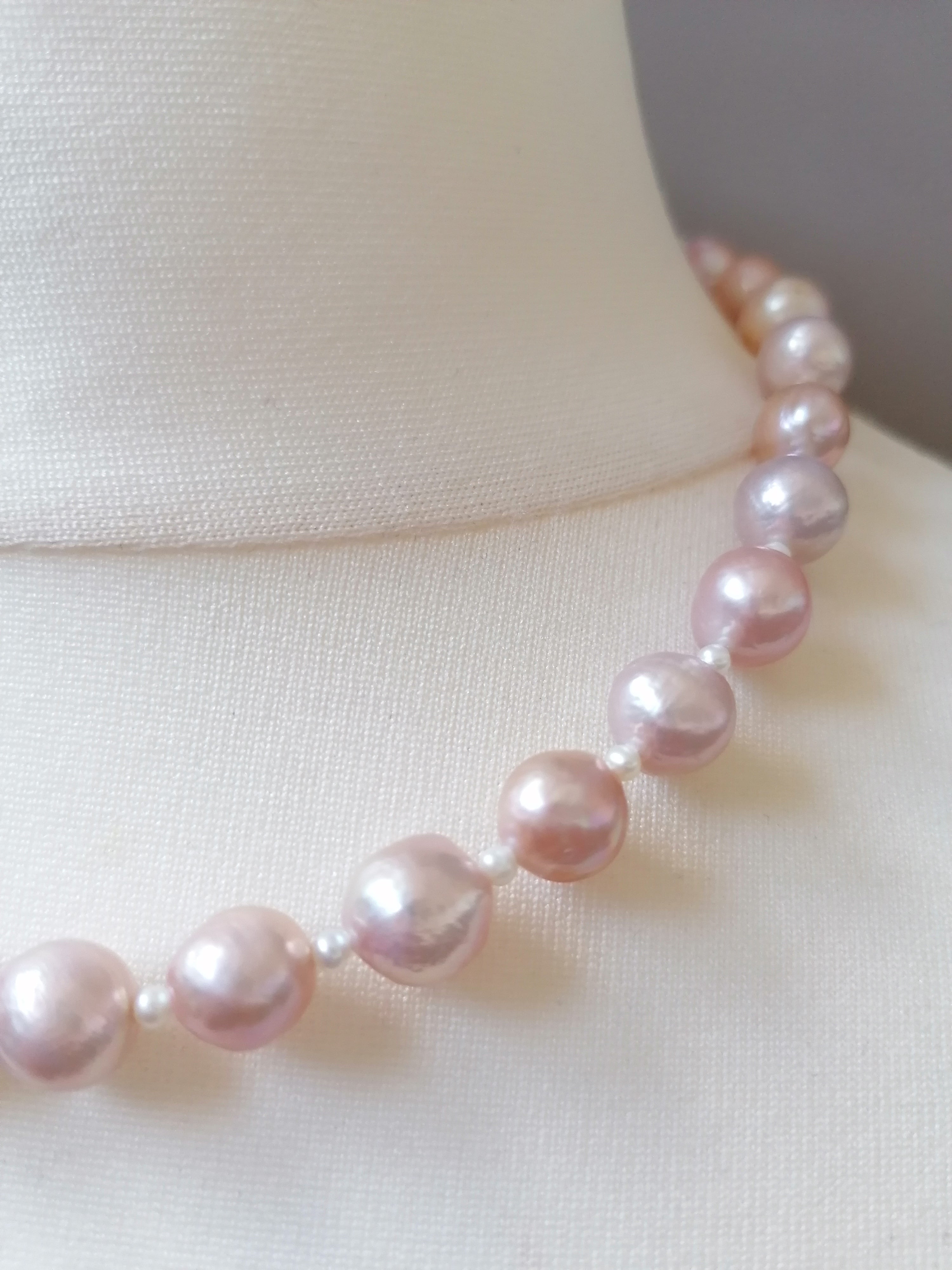 Cultured Freshwater Baroque Pearl Necklace in Light Rose Blush with Seed Pearl Spacers