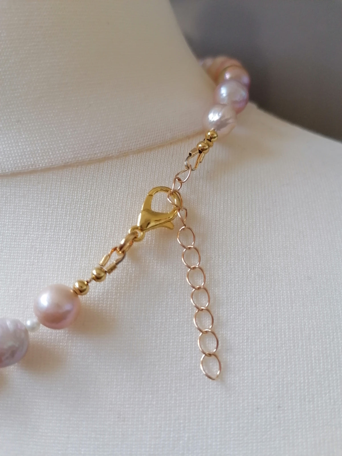 Cultured Freshwater Baroque Pearl Necklace in Light Rose Blush with Seed Pearl Spacers