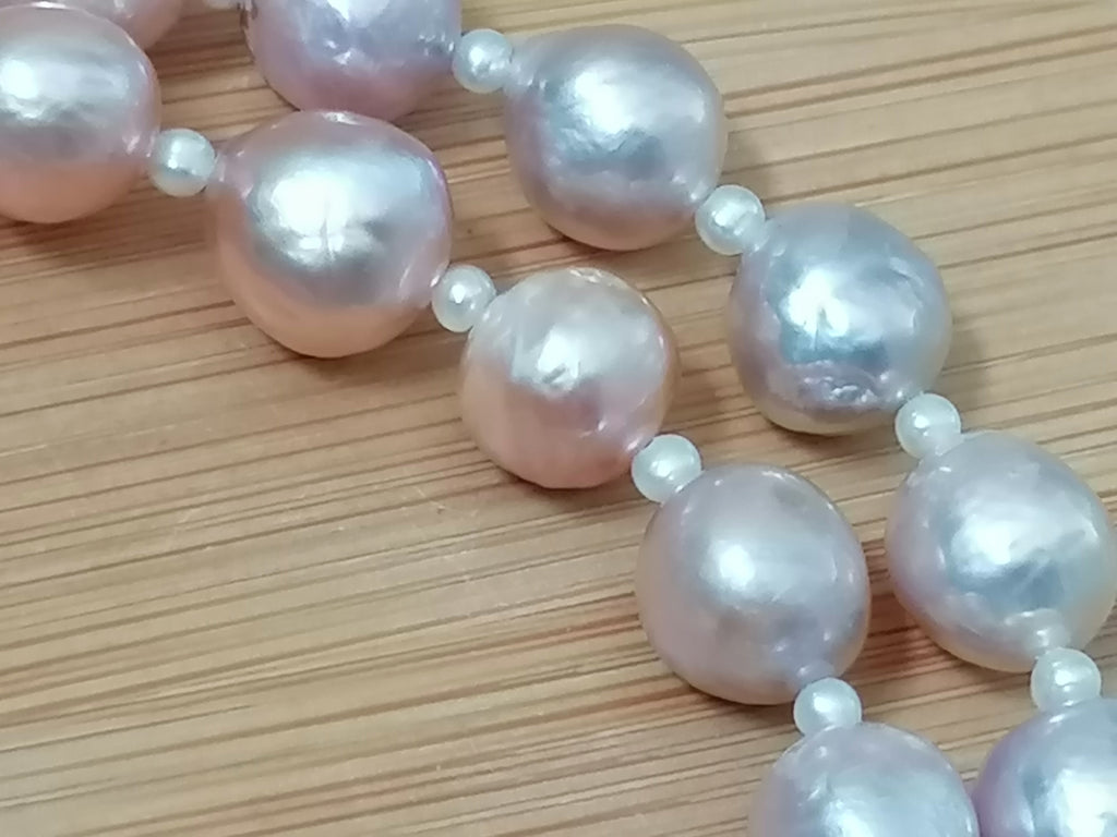Cultured Freshwater Baroque Pearl Necklace in Light Rose Blush with Seed Pearl Spacers