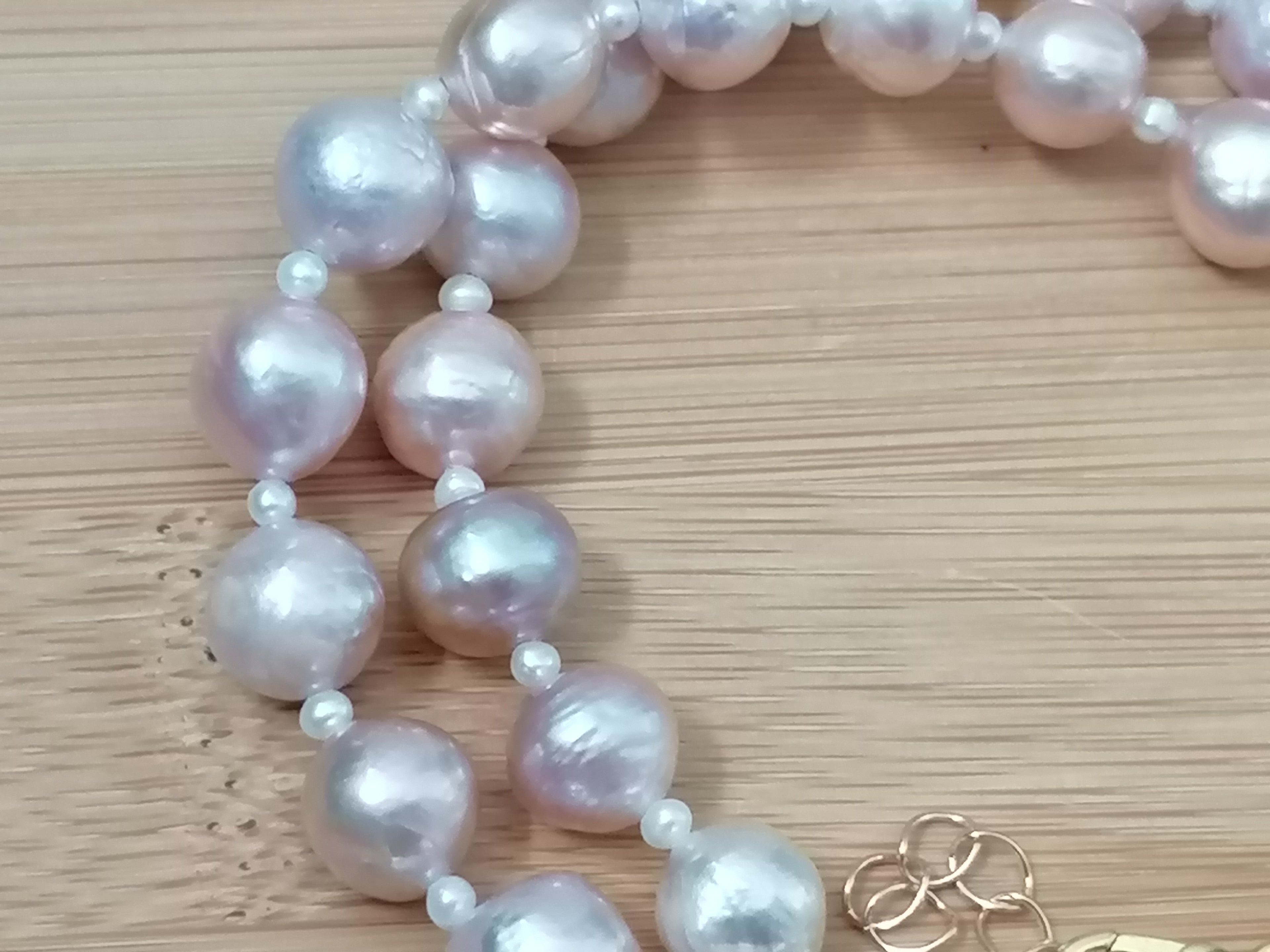 Cultured Freshwater Baroque Pearl Necklace in Light Rose Blush with Seed Pearl Spacers