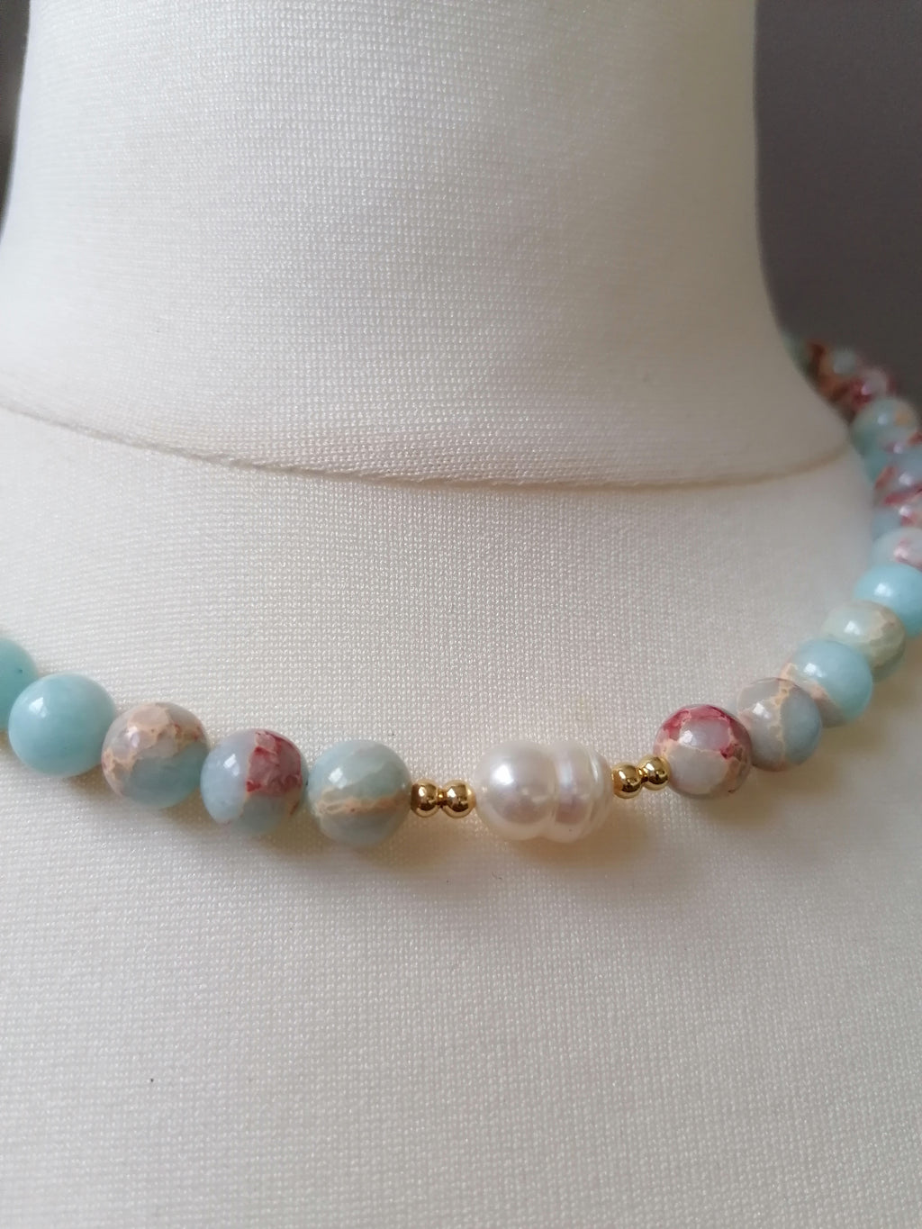 Sky Blue Sediment Jasper & Pearl Necklace