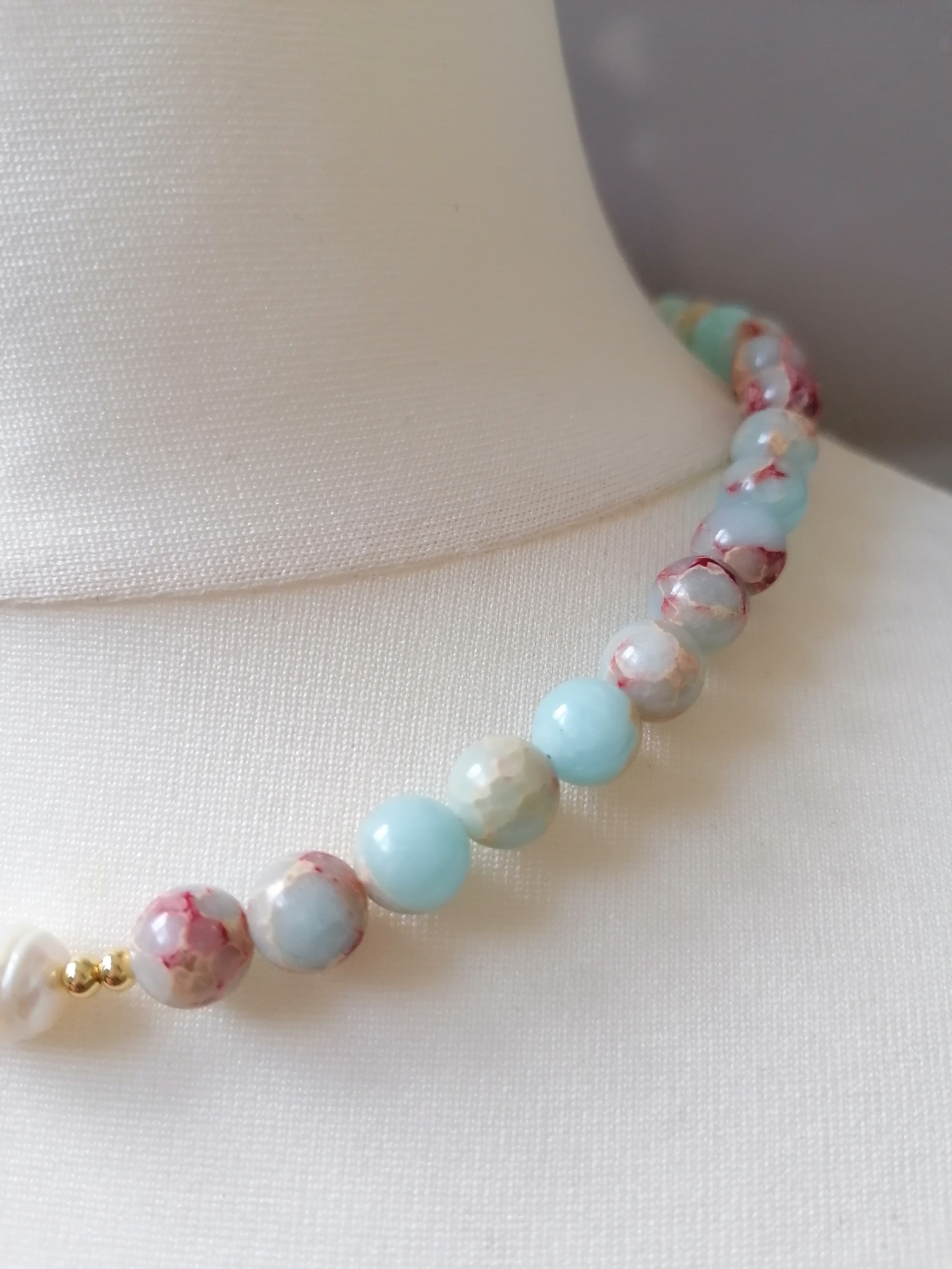 Sky Blue Sediment Jasper & Pearl Necklace