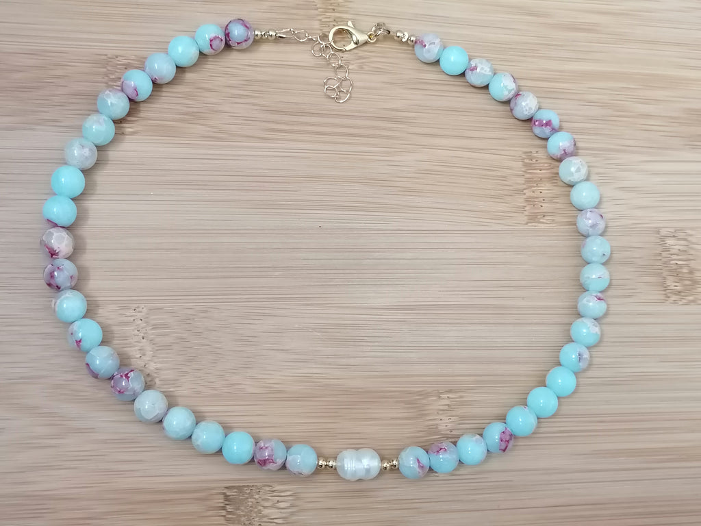 Sky Blue Sediment Jasper & Pearl Necklace