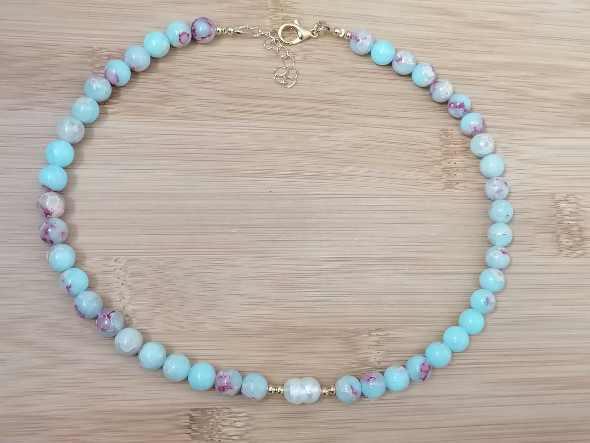 Sky Blue Sediment Jasper & Pearl Necklace