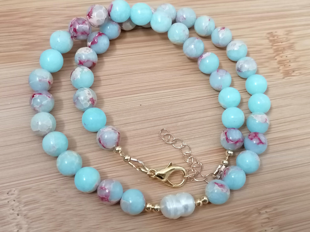 Sky Blue Sediment Jasper & Pearl Necklace