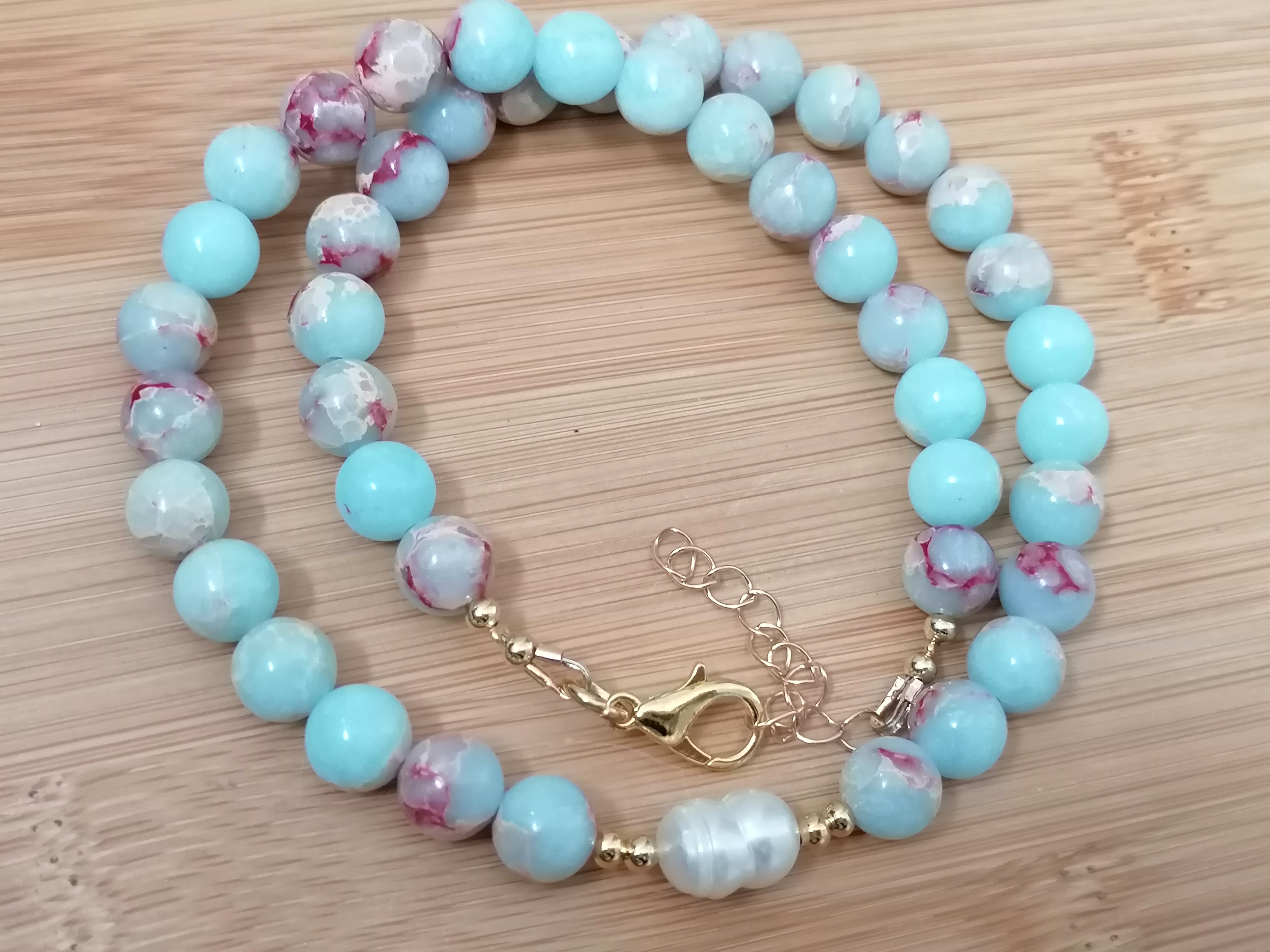Sky Blue Sediment Jasper & Pearl Necklace