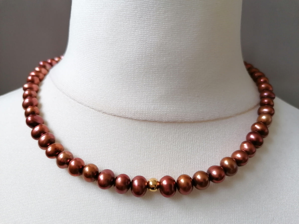 Chocolate & Copper Tone Freshwater Pearl Necklace