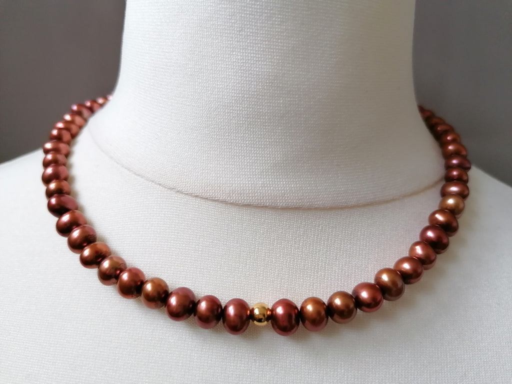 Chocolate & Copper Tone Freshwater Pearl Necklace