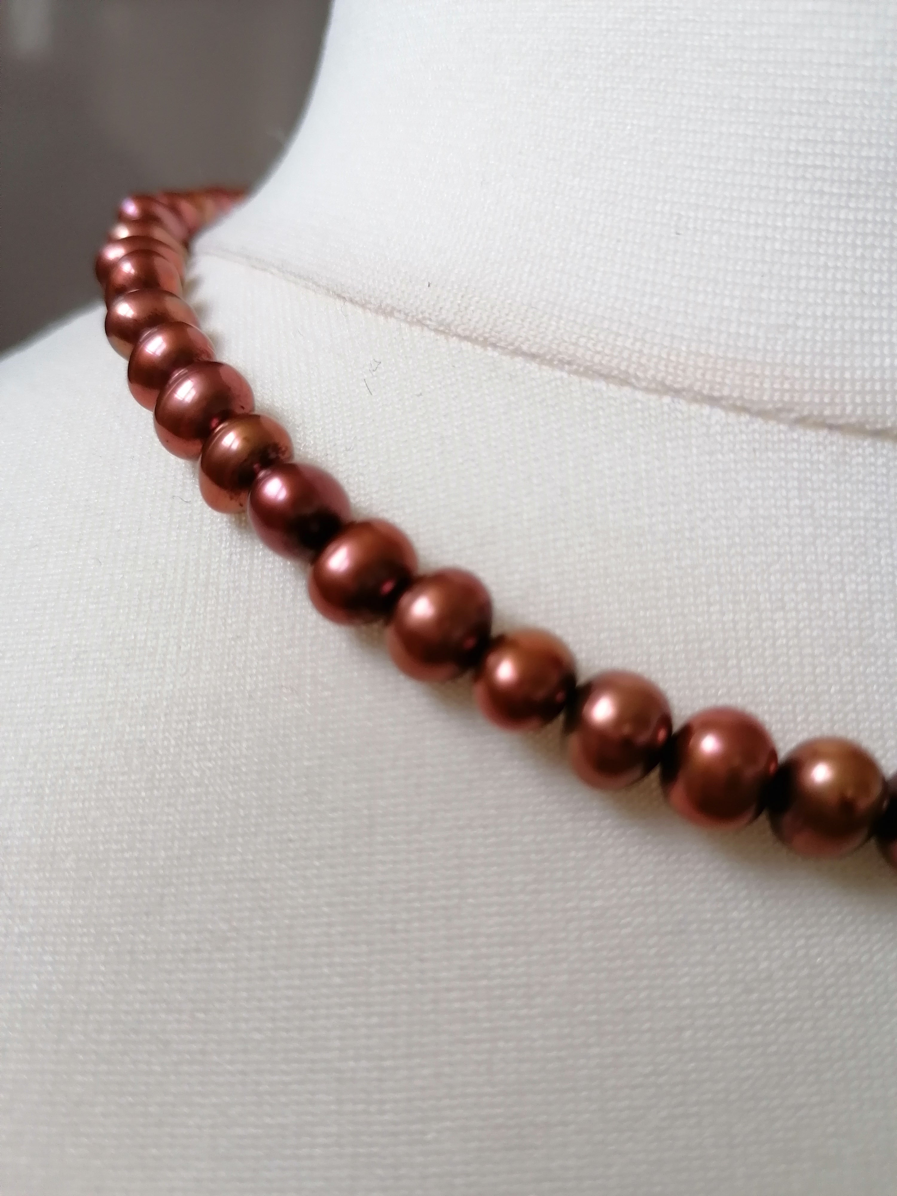 Chocolate & Copper Tone Freshwater Pearl Necklace