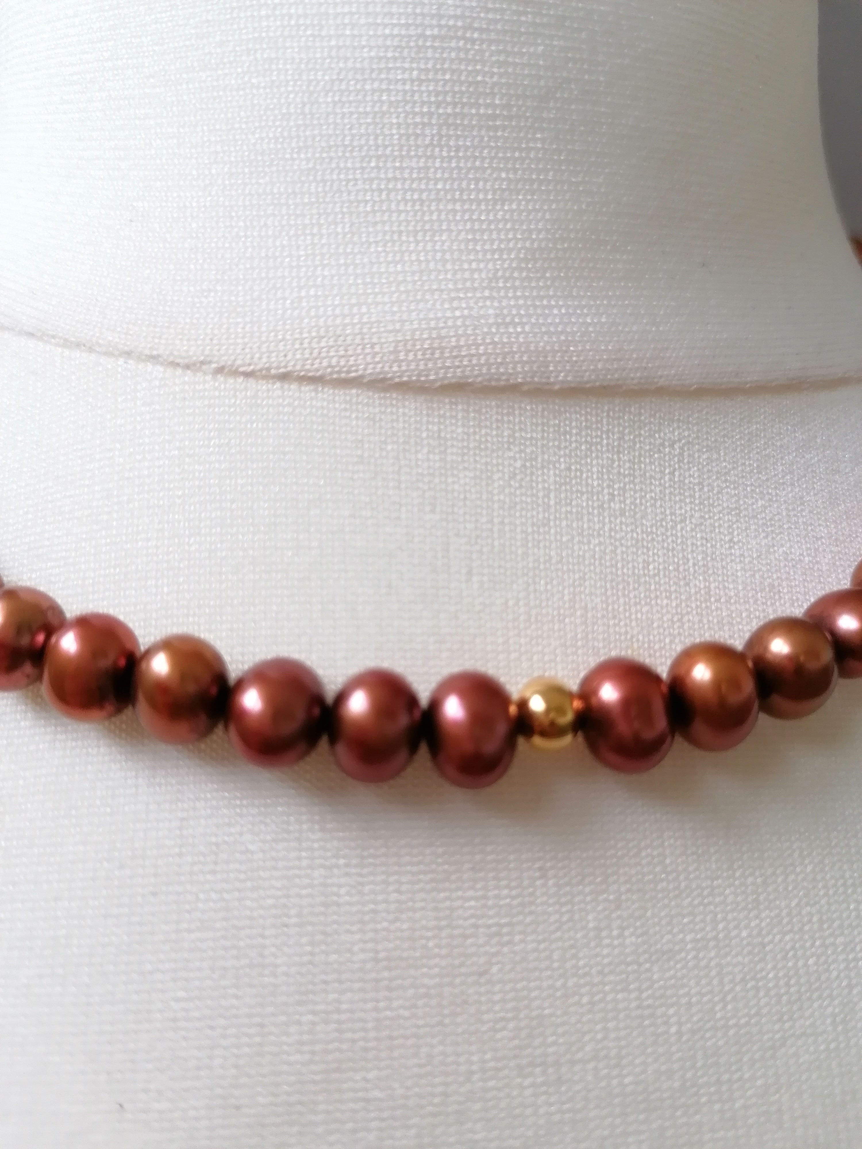 Chocolate & Copper Tone Freshwater Pearl Necklace