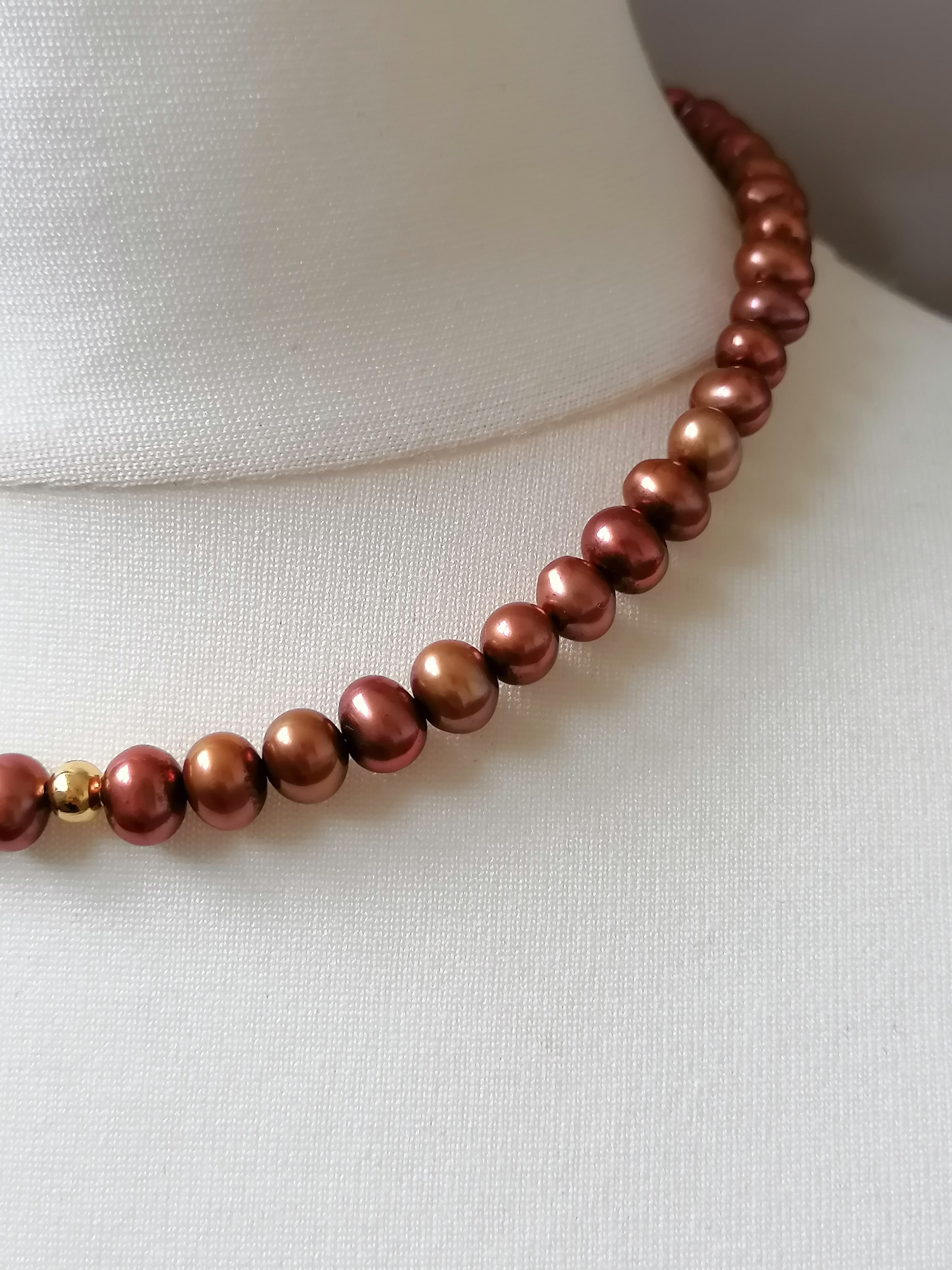 Chocolate & Copper Tone Freshwater Pearl Necklace