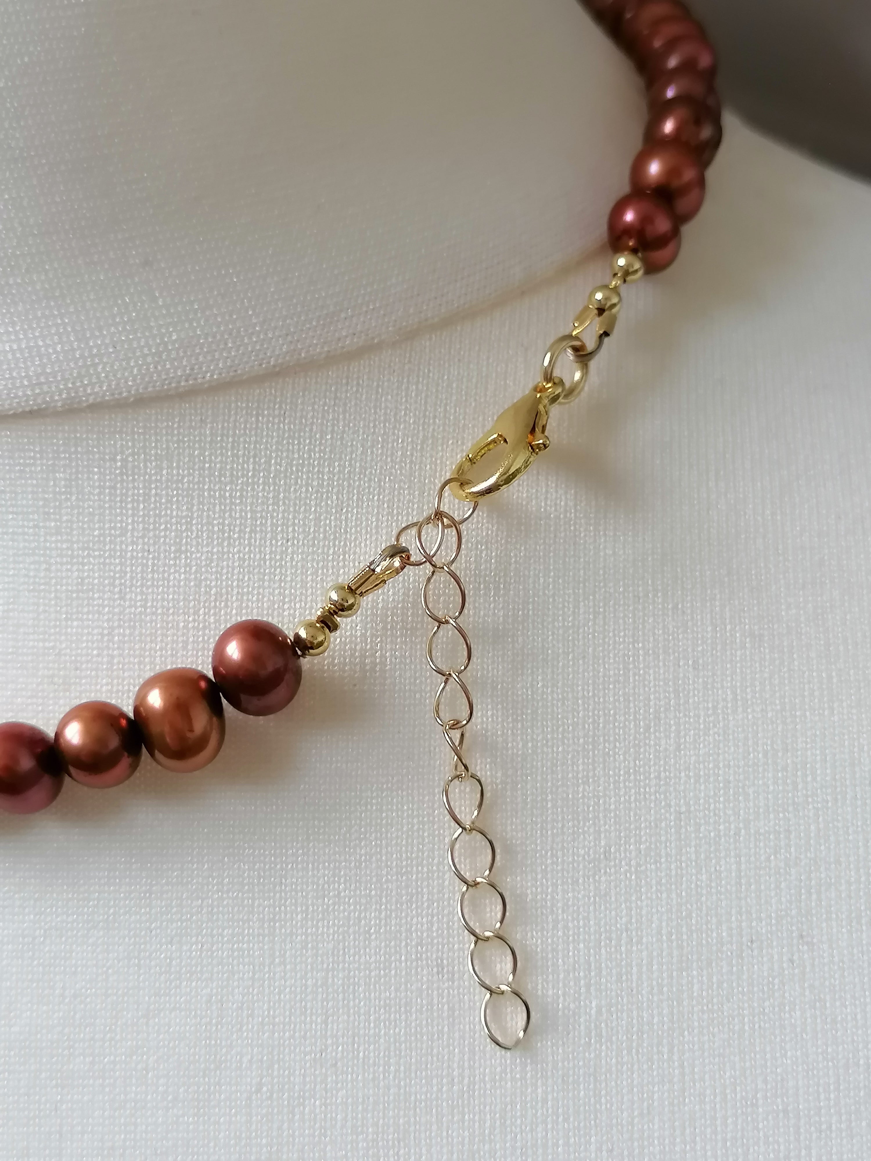 Chocolate & Copper Tone Freshwater Pearl Necklace