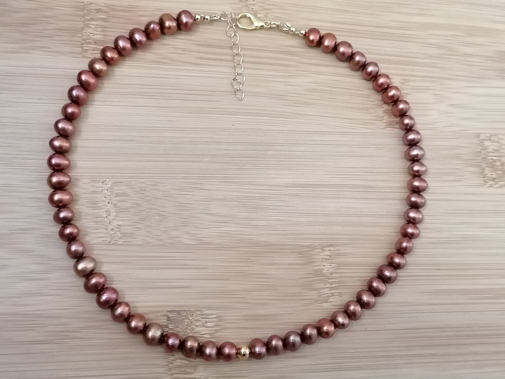 Chocolate & Copper Tone Freshwater Pearl Necklace