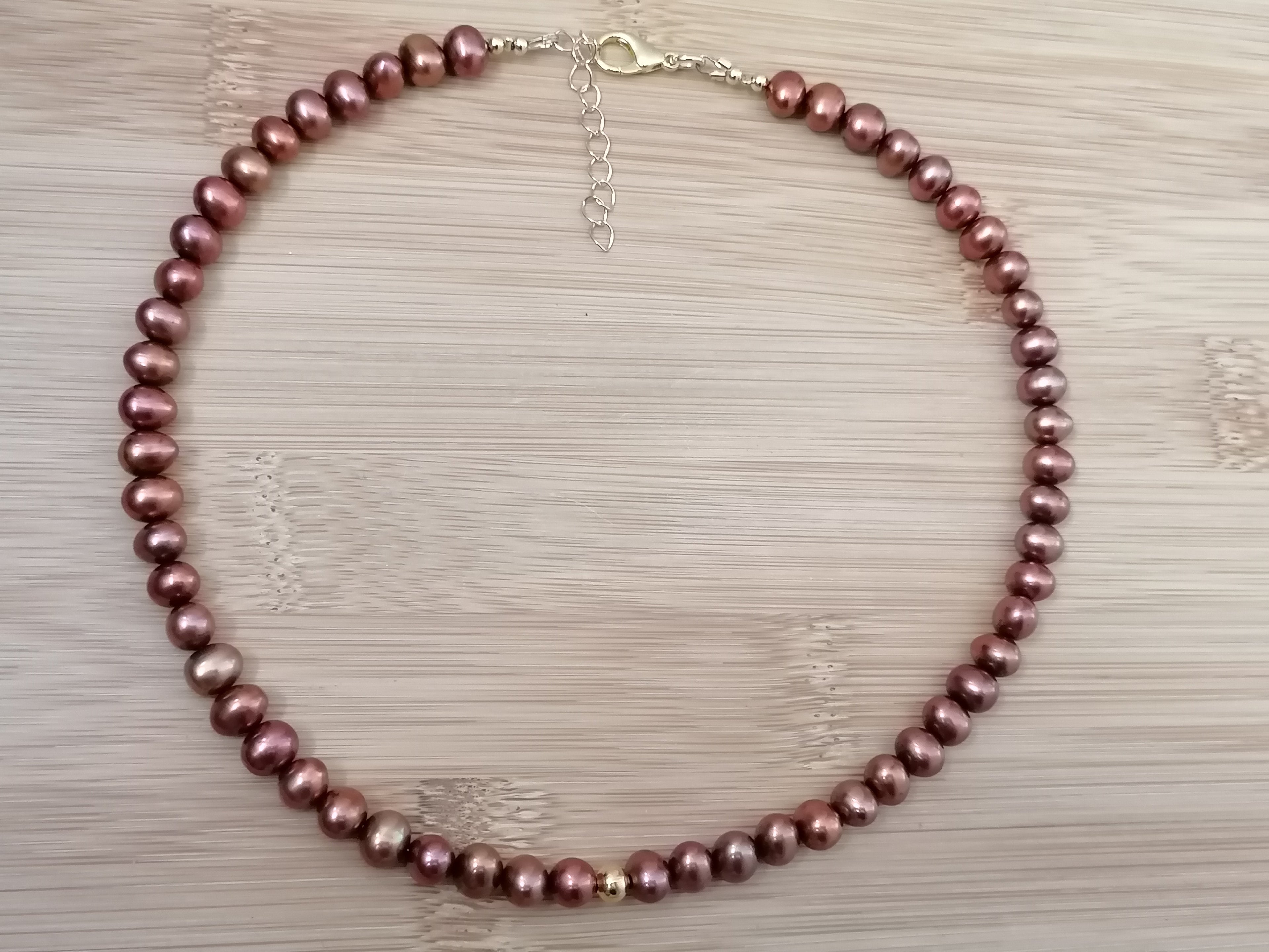 Chocolate & Copper Tone Freshwater Pearl Necklace