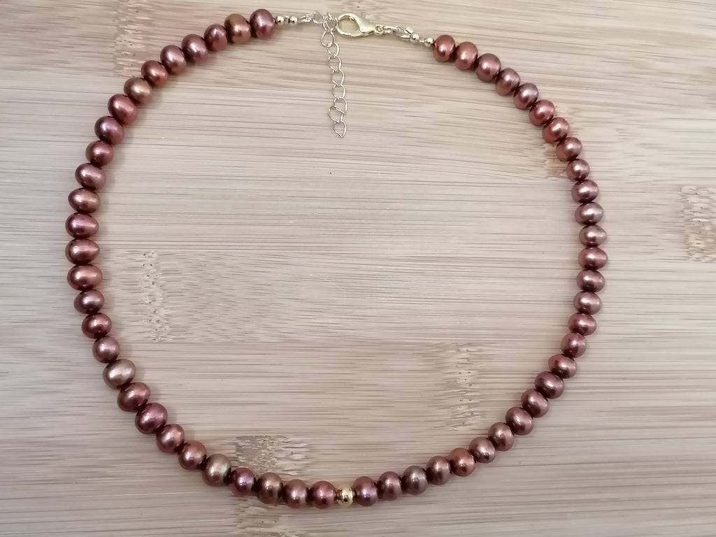 Chocolate & Copper Tone Freshwater Pearl Necklace