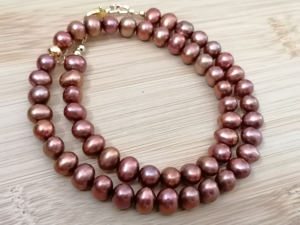 Chocolate & Copper Tone Freshwater Pearl Necklace