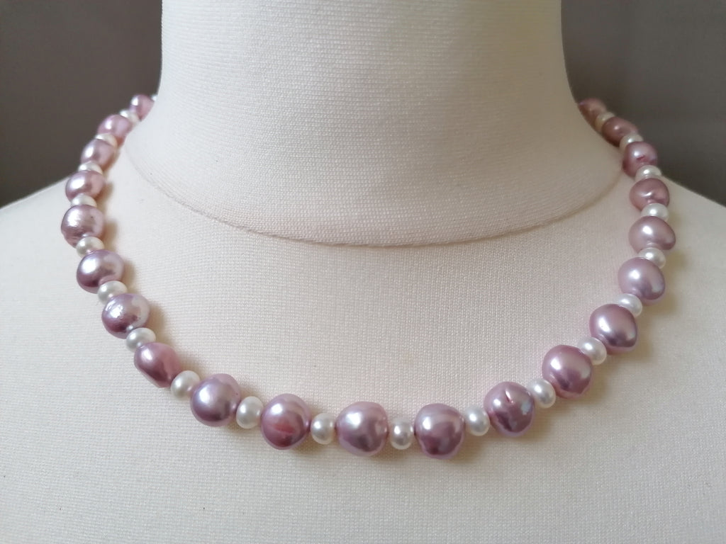 Lavender & White Baroque Pearl Necklace